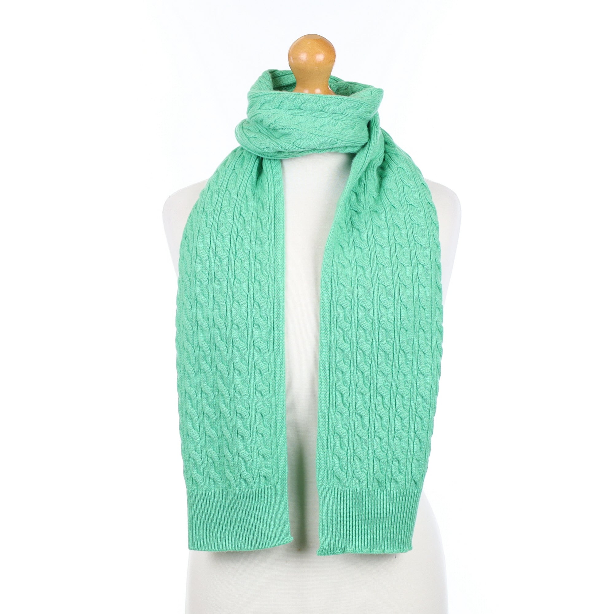 Brand New Scottish Spring Green Cashmere Cable Scarf