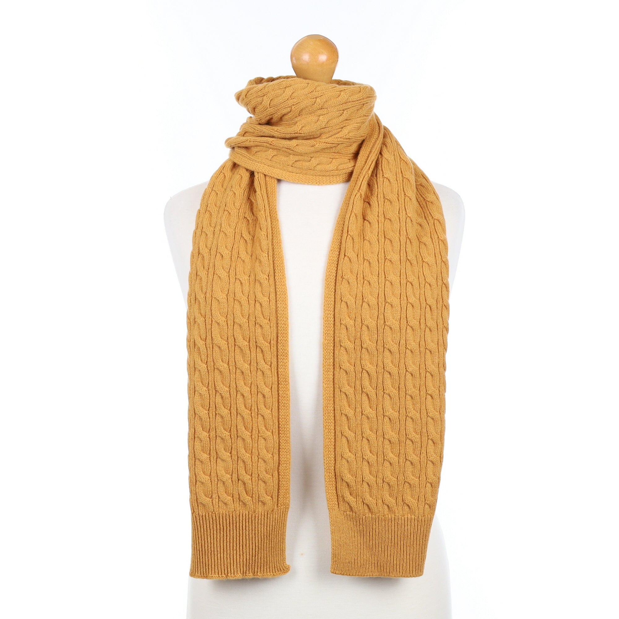 Brand New Scottish Butterscotch Yellow Cashmere Cable Scarf
