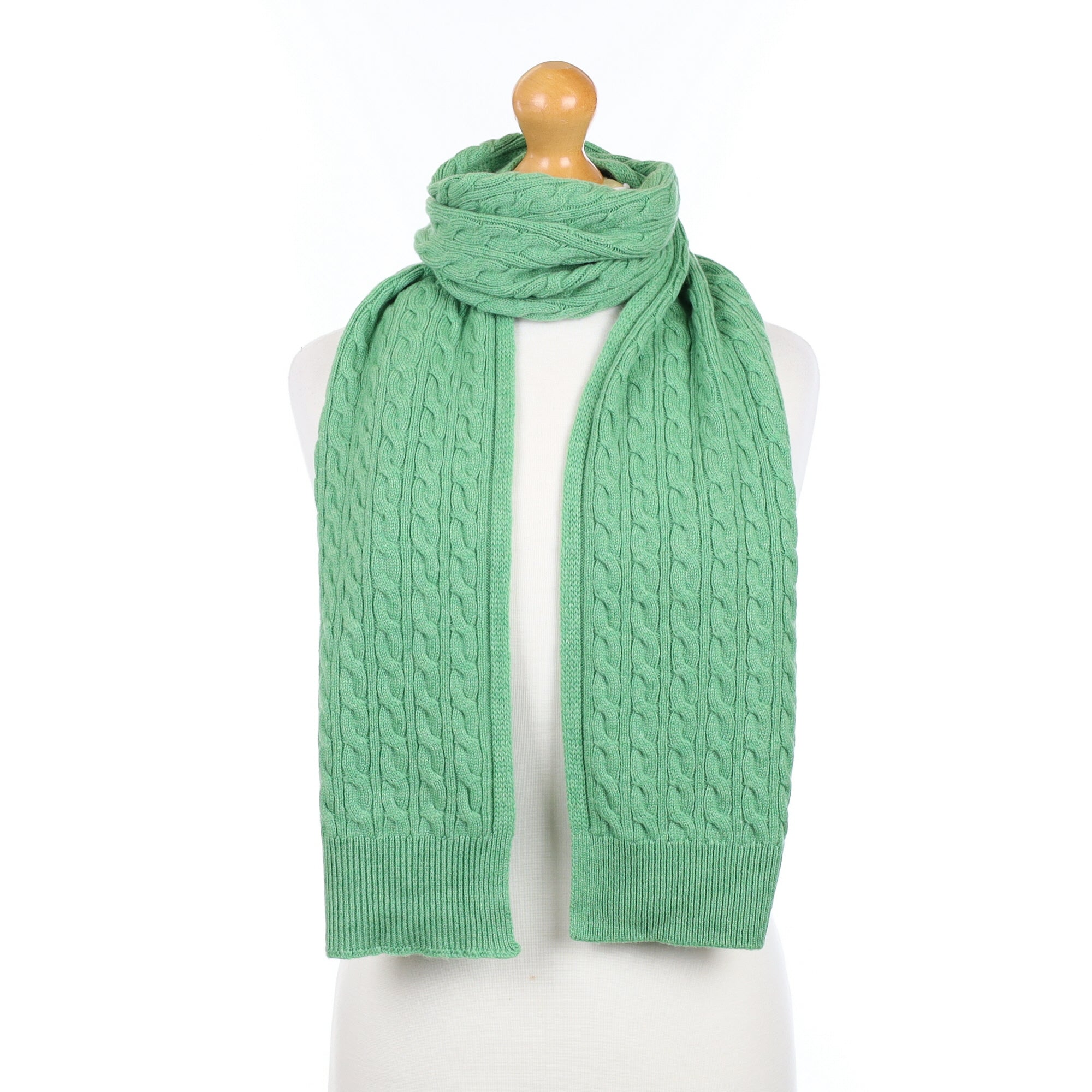 Brand New Scottish Mint Green Cashmere Cable Scarf