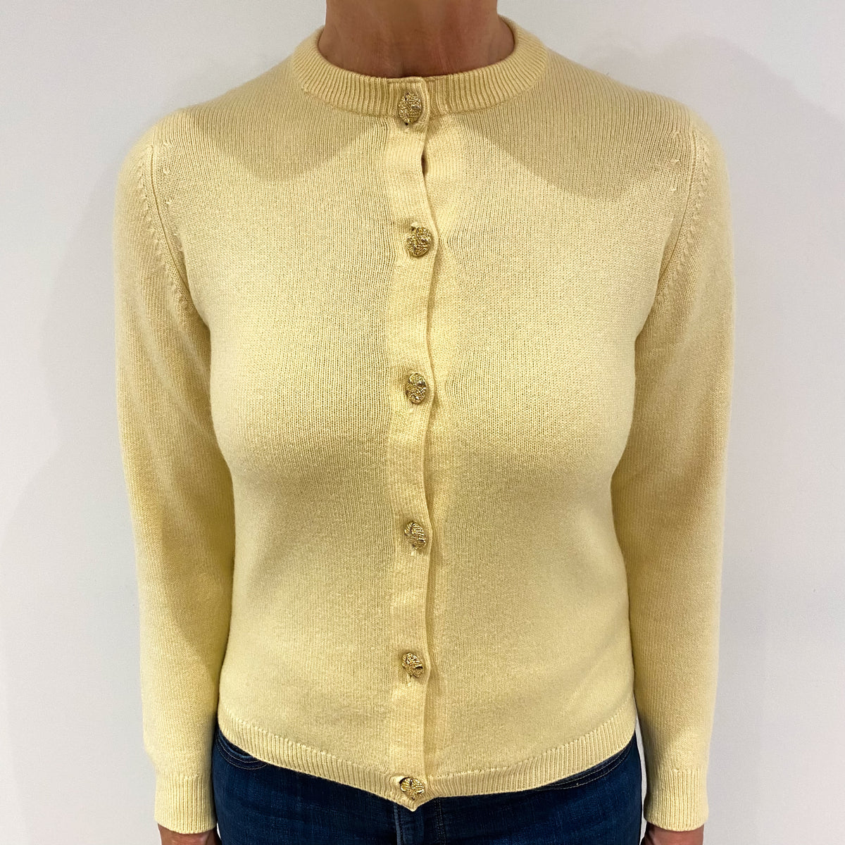 Vintage Scottish Primrose Yellow Cashmere Cardigan Medium