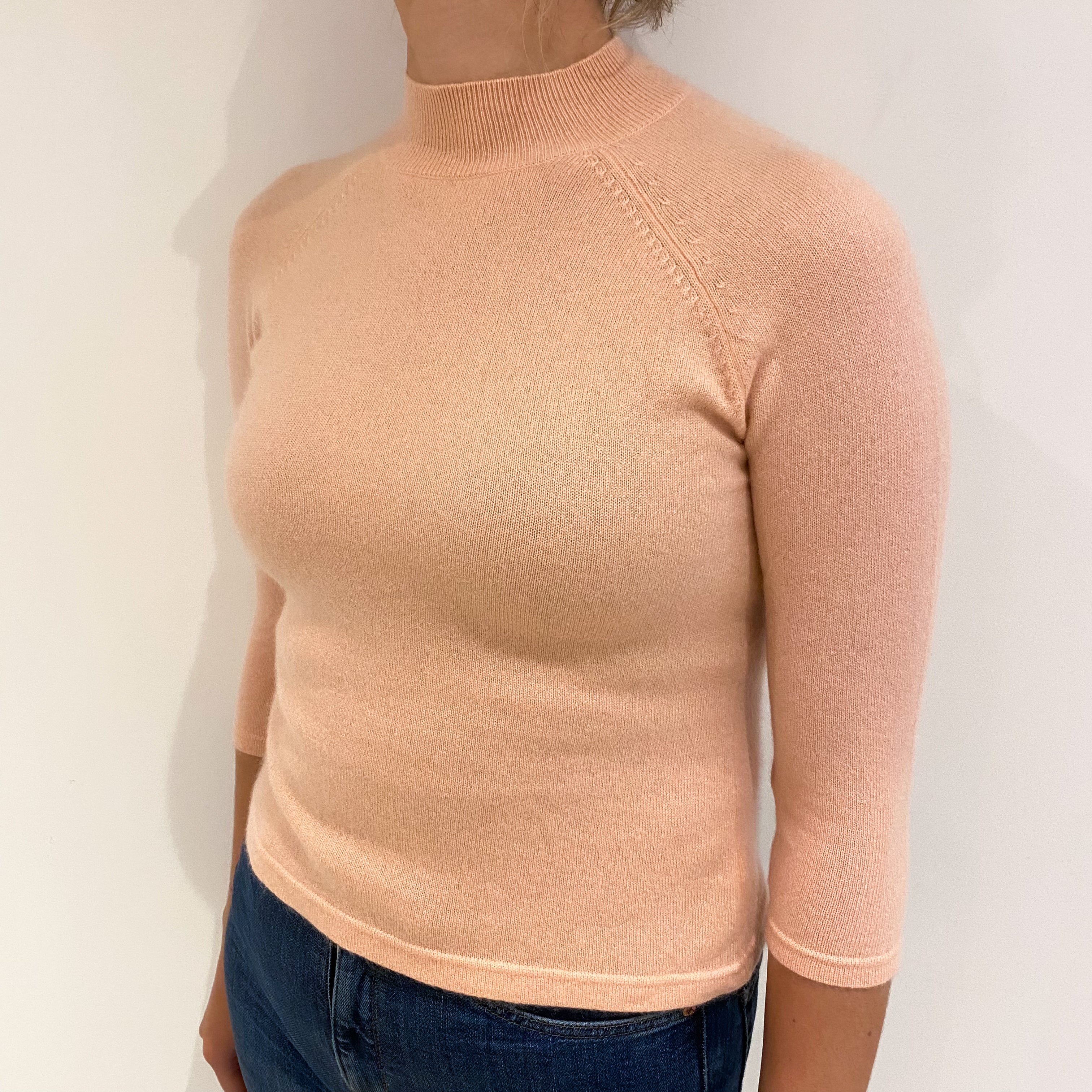 Shell Pink 3/4 Sleeve Cashmere Turtle Neck Jumper Small