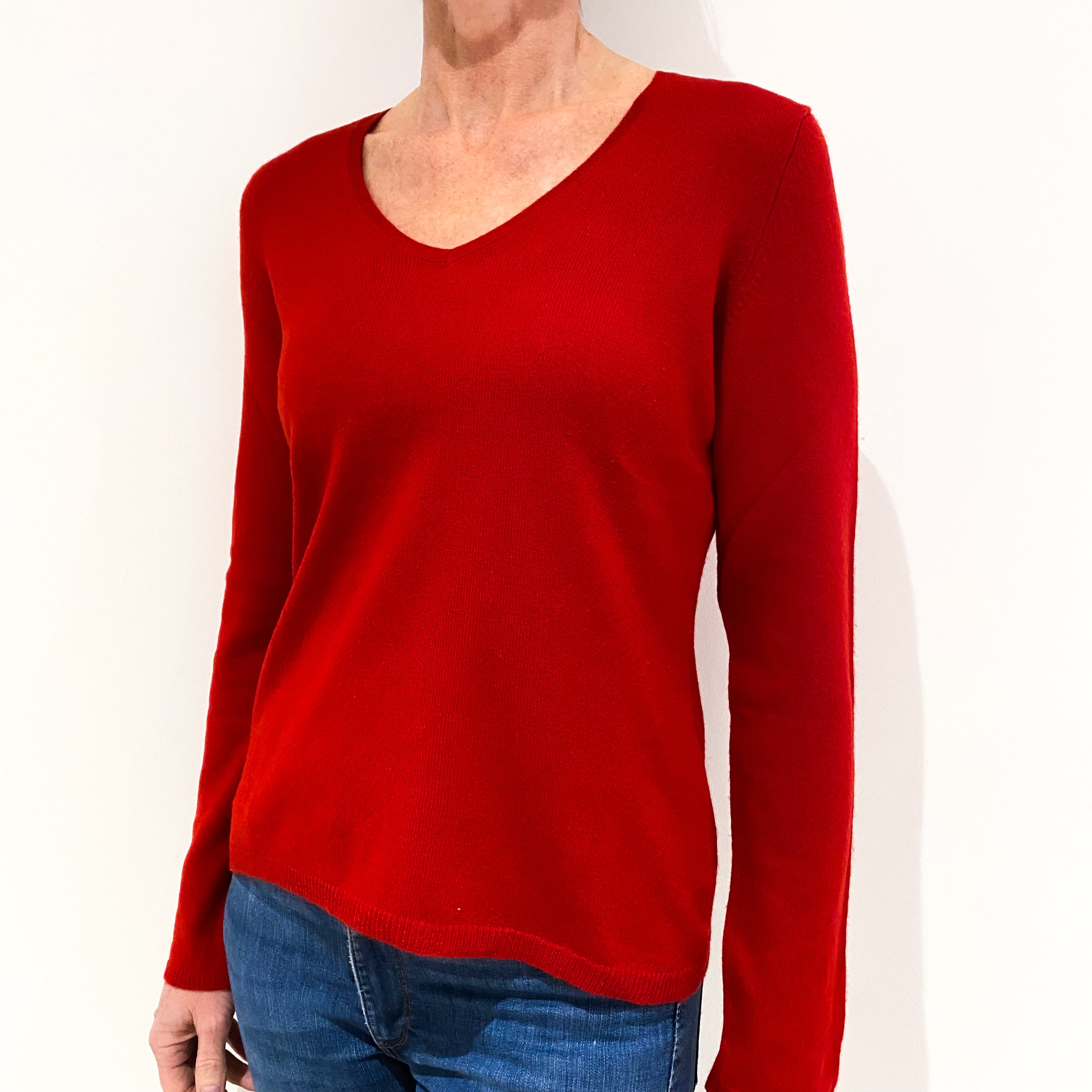 Scarlett Red Cashmere V-Neck Jumper Small