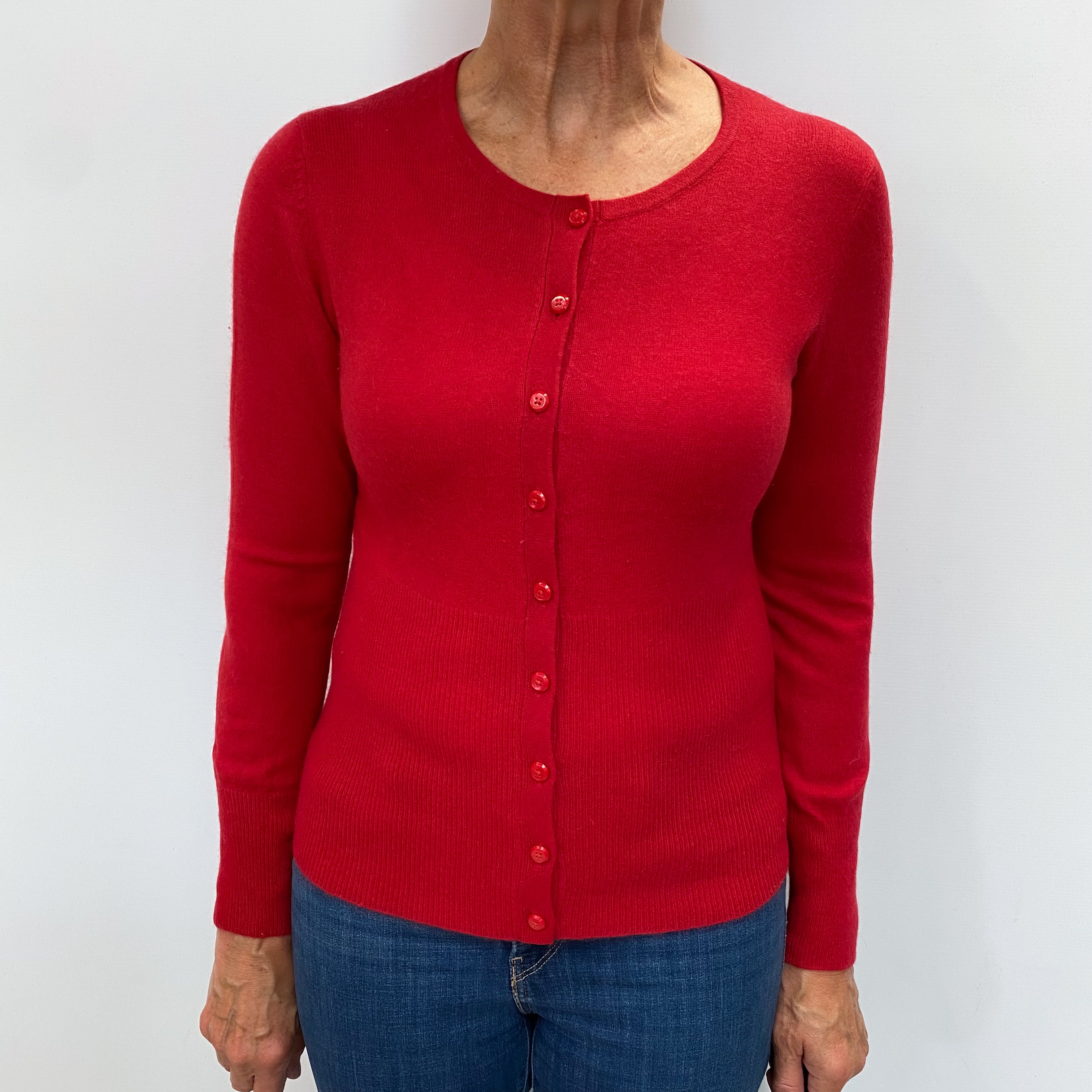Post Box Red Cashmere Crew Neck Cardigan Medium