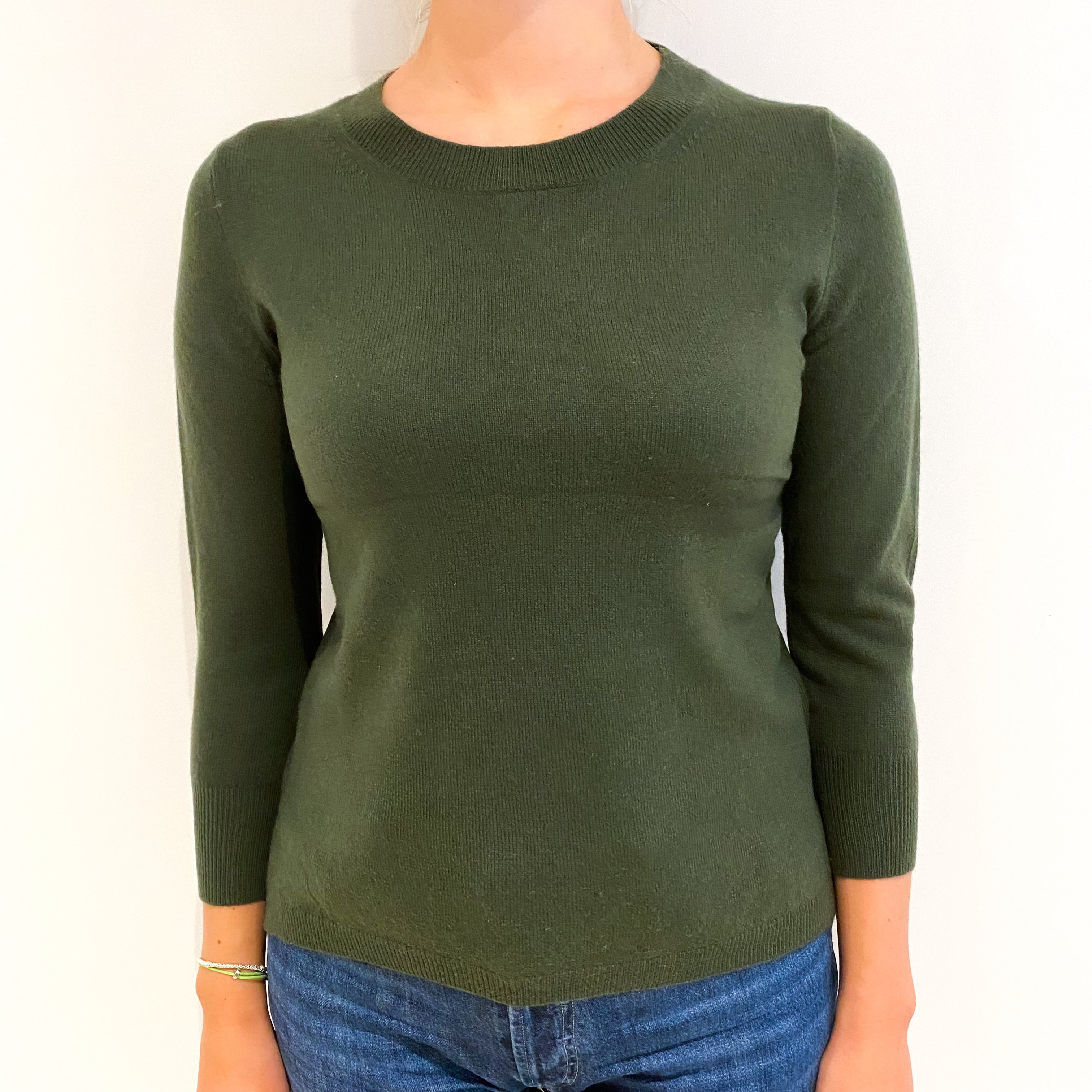 Seaweed Green Cashmere Crew Neck Jumper Small