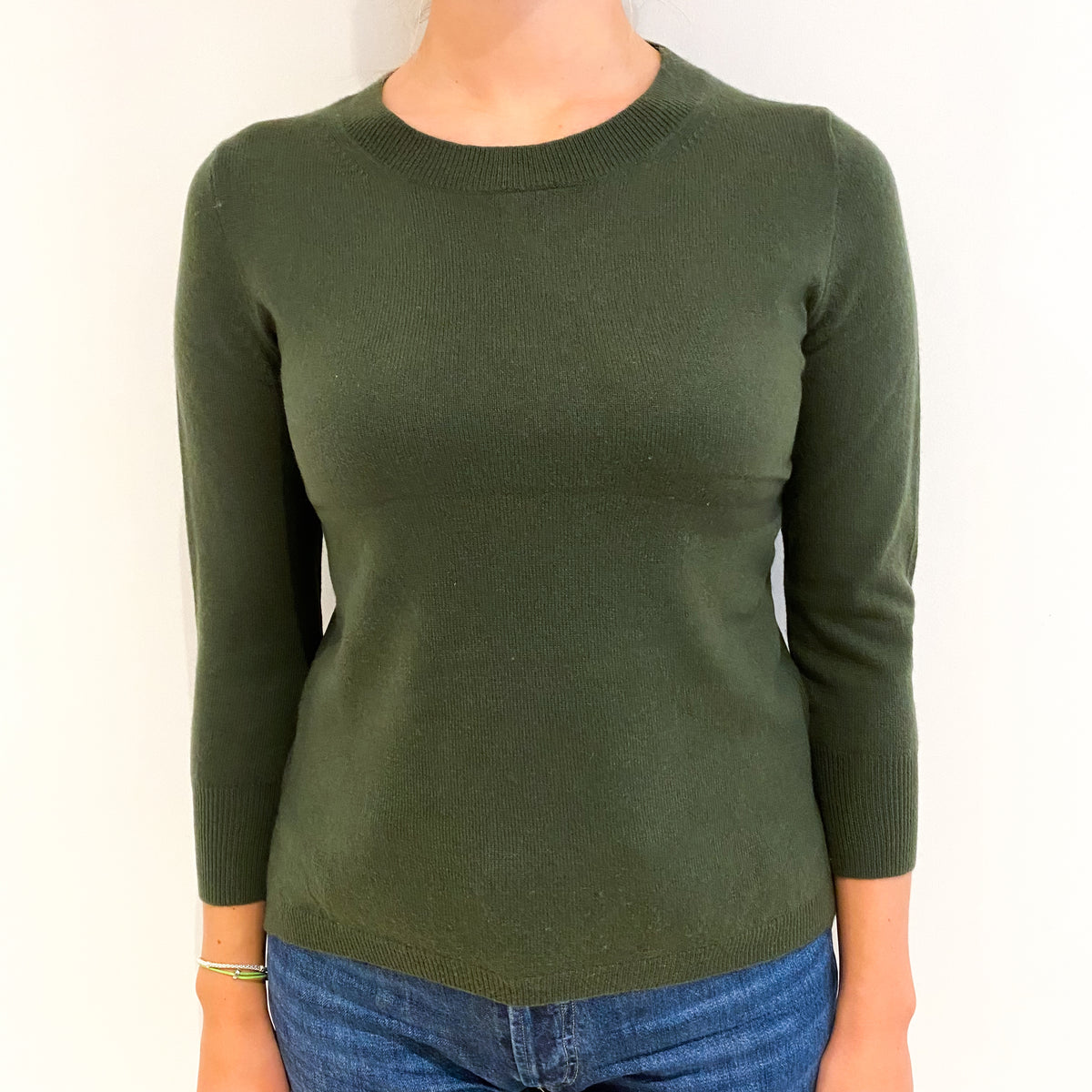 Seaweed Green Cashmere Crew Neck Jumper Small