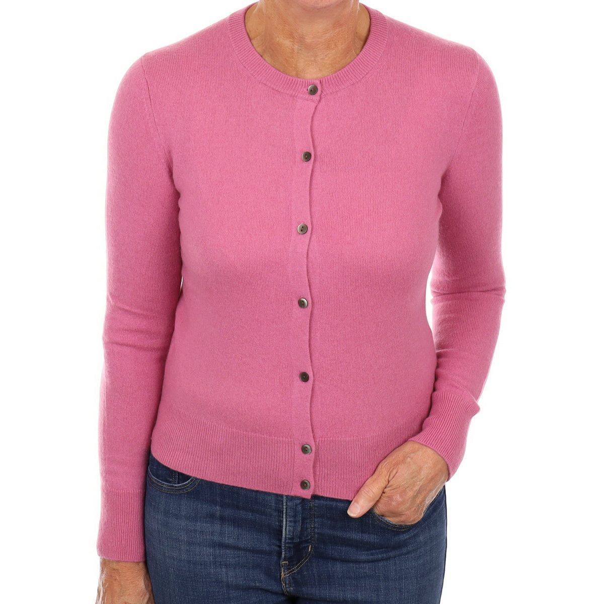 Foxglove Pink Cashmere Crew Neck Cardigan Medium
