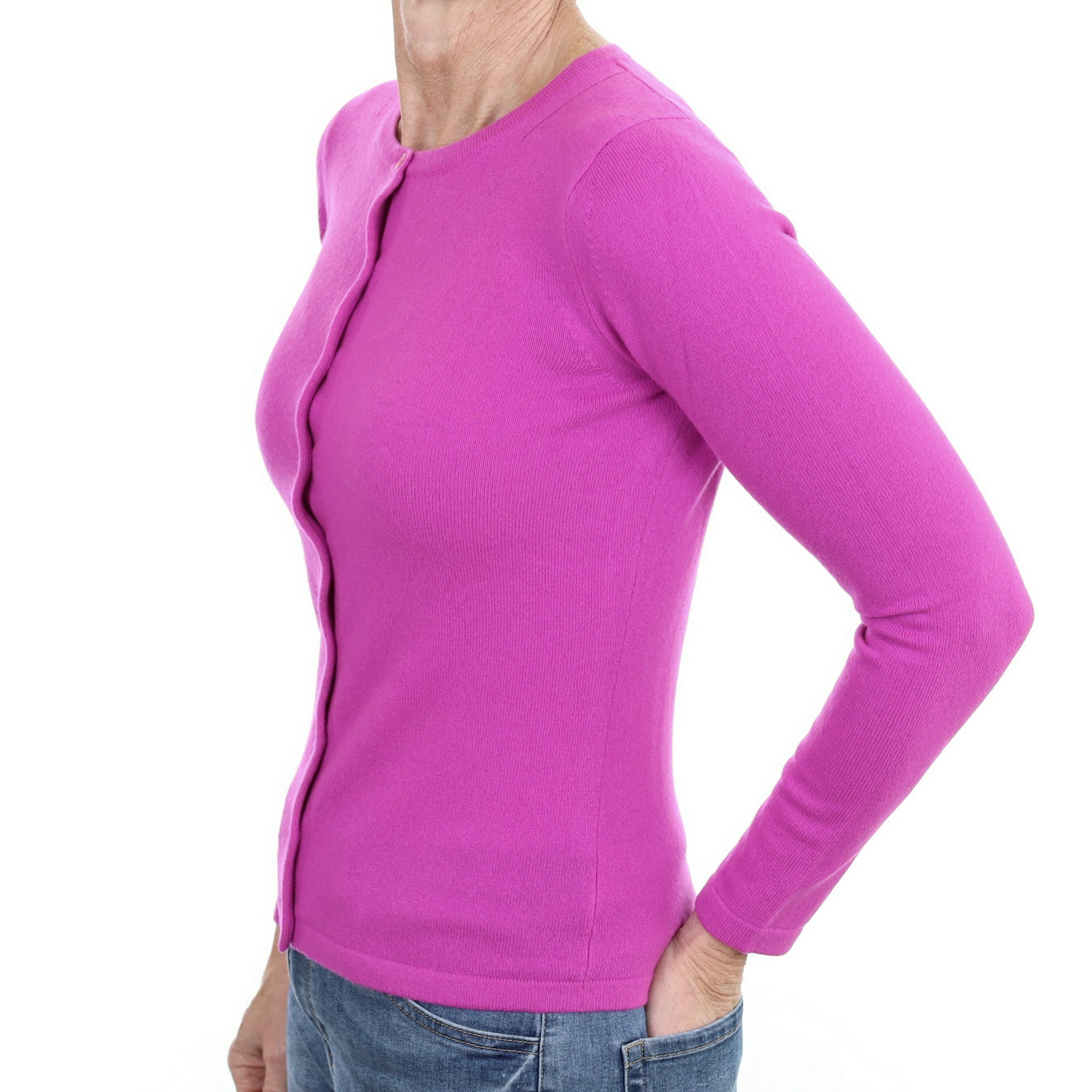 New Magenta Purple Cashmere Crew Neck Cardigan Small
