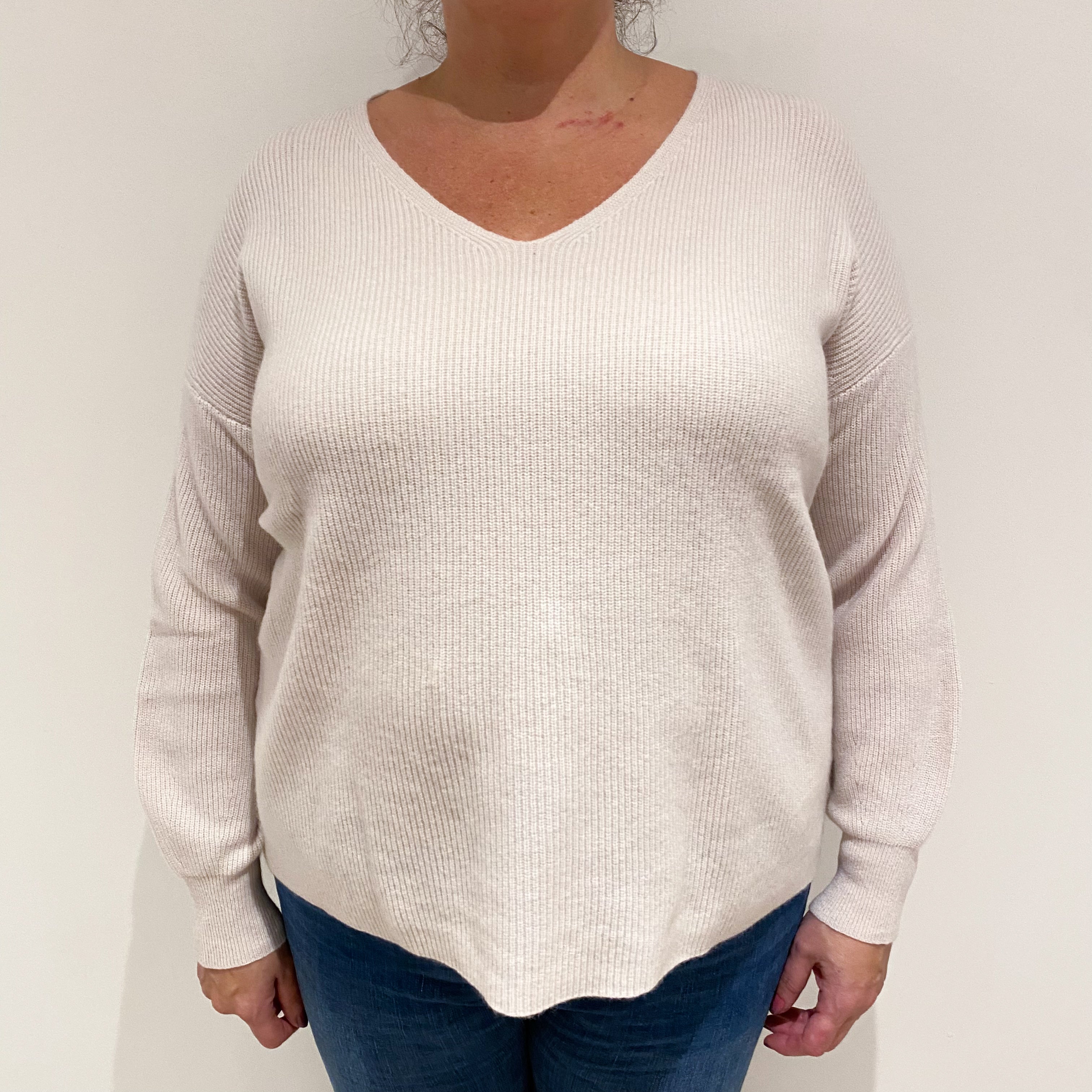 Ice Pink Boxy Cashmere V-Neck Jumper Extra Large