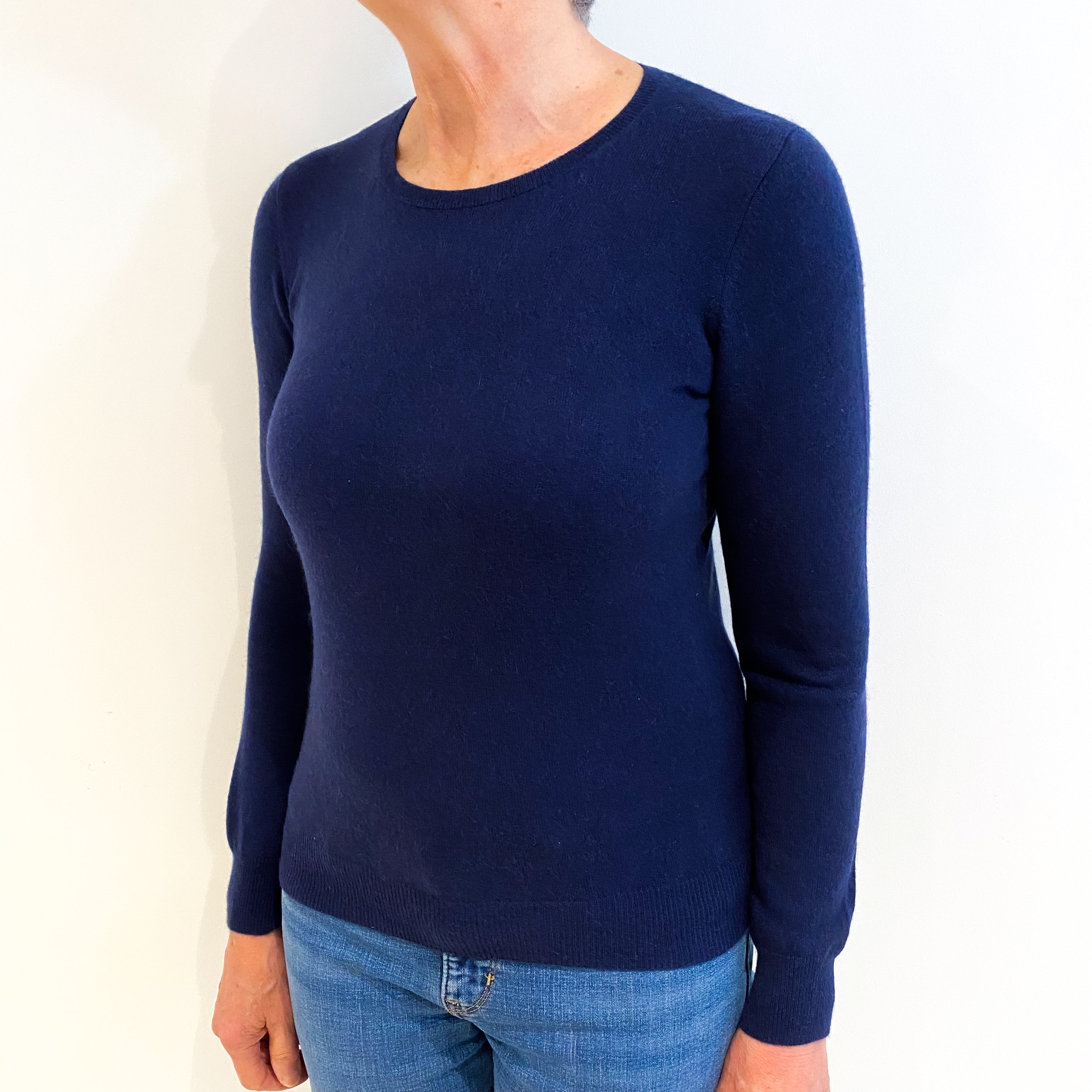 N.Peal French Navy Cashmere Crew Neck Jumper Medium