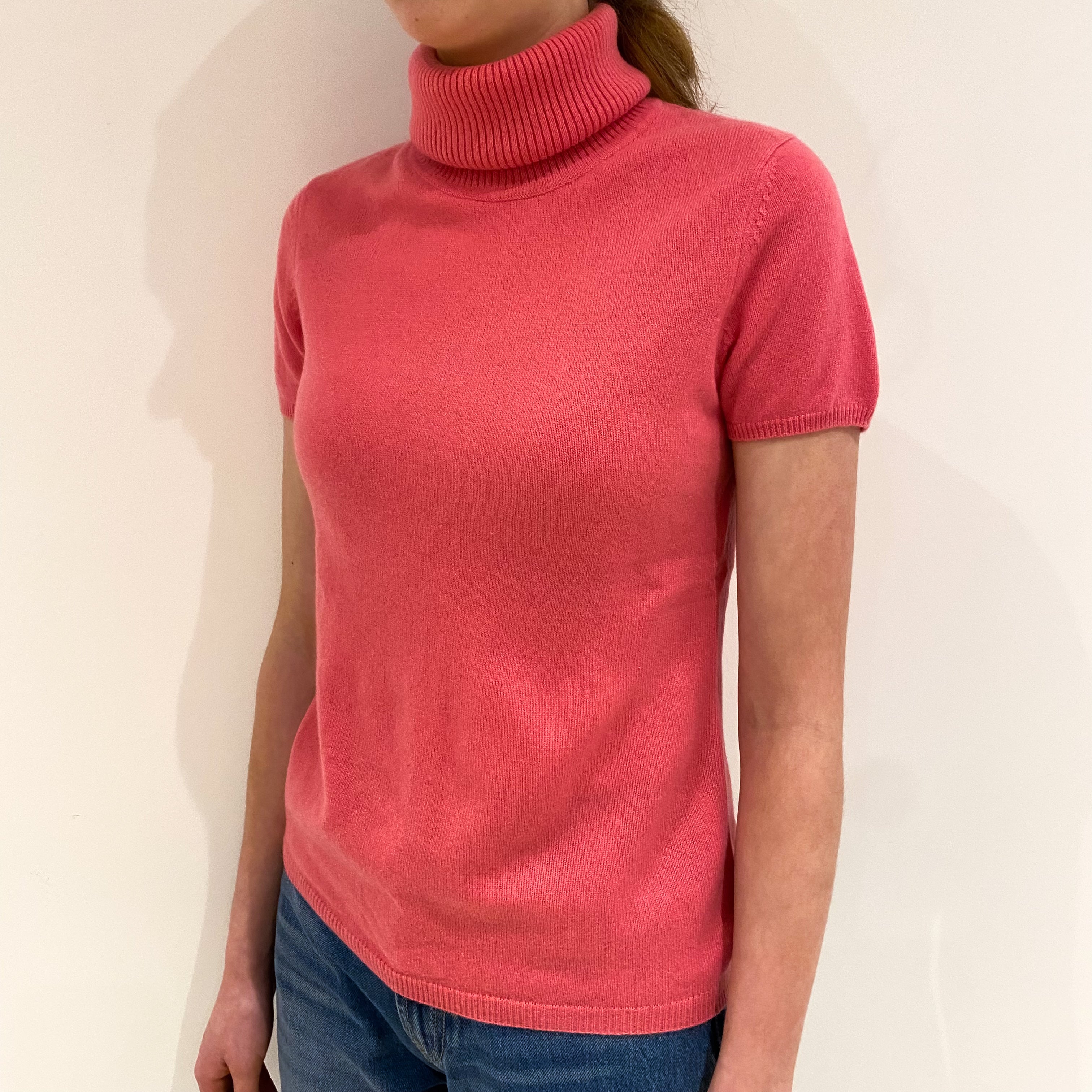 Lupin Pink Cashmere Short Sleeved Polo Neck Jumper Extra Small
