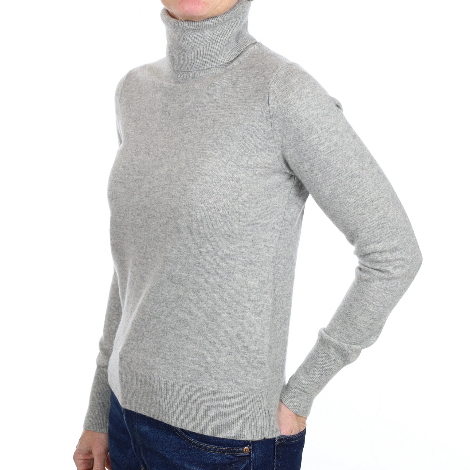 Smoke Grey Cashmere Polo Neck Jumper Small