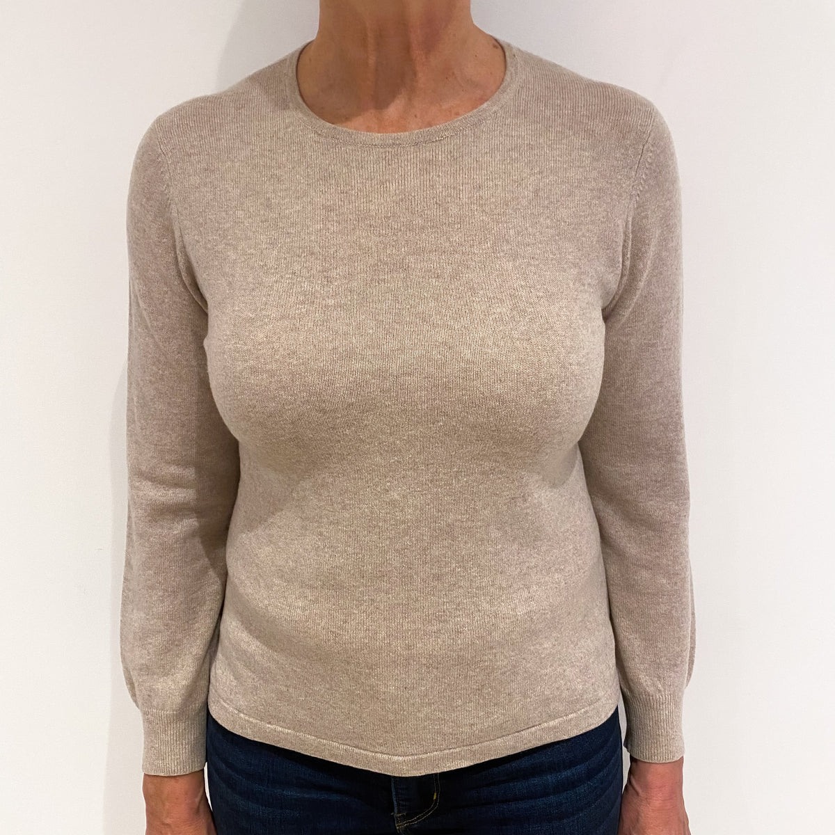Biscuit Brown Cashmere Crew Neck Jumper Medium