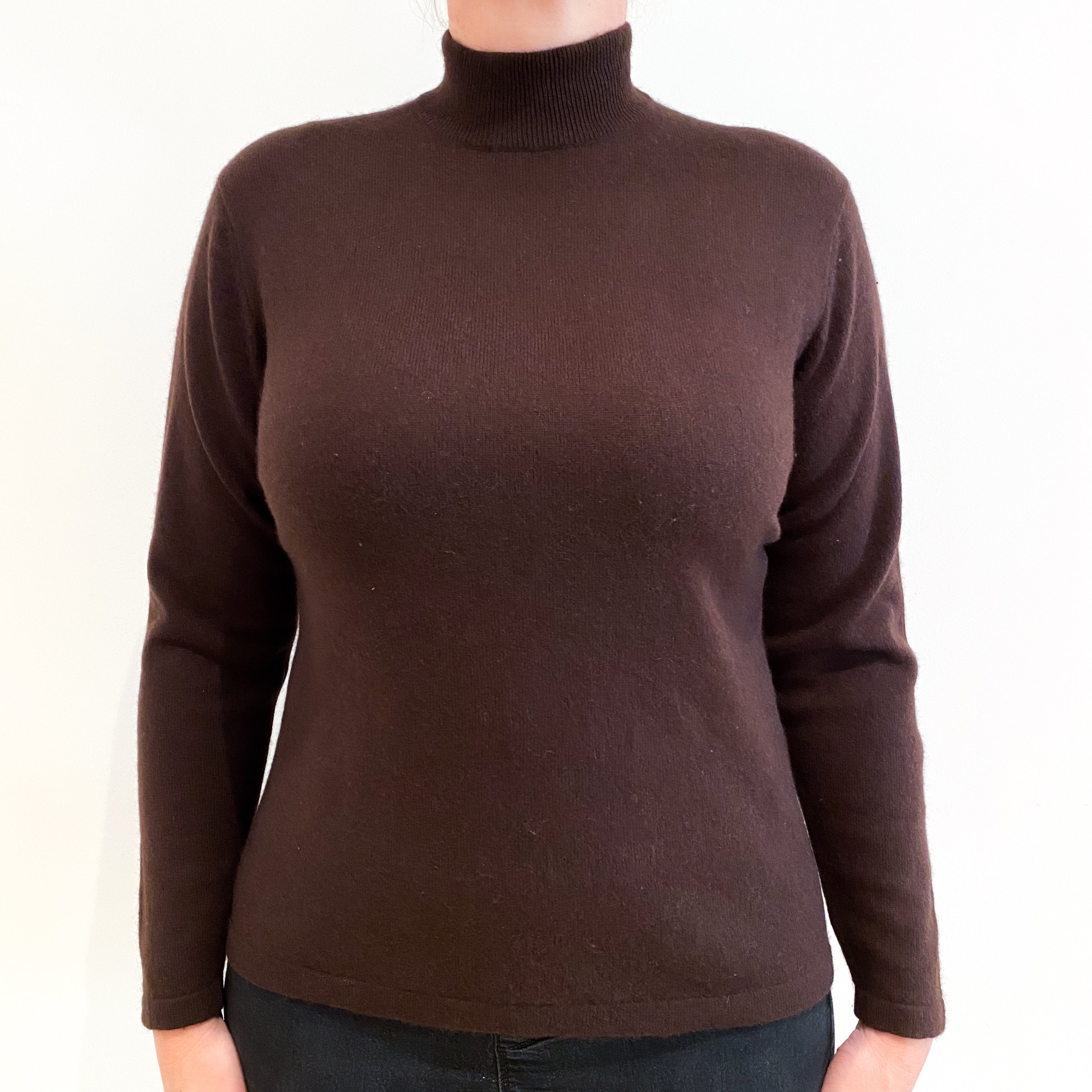 Dark Chocolate Brown Cashmere Turtle Neck Jumper Large