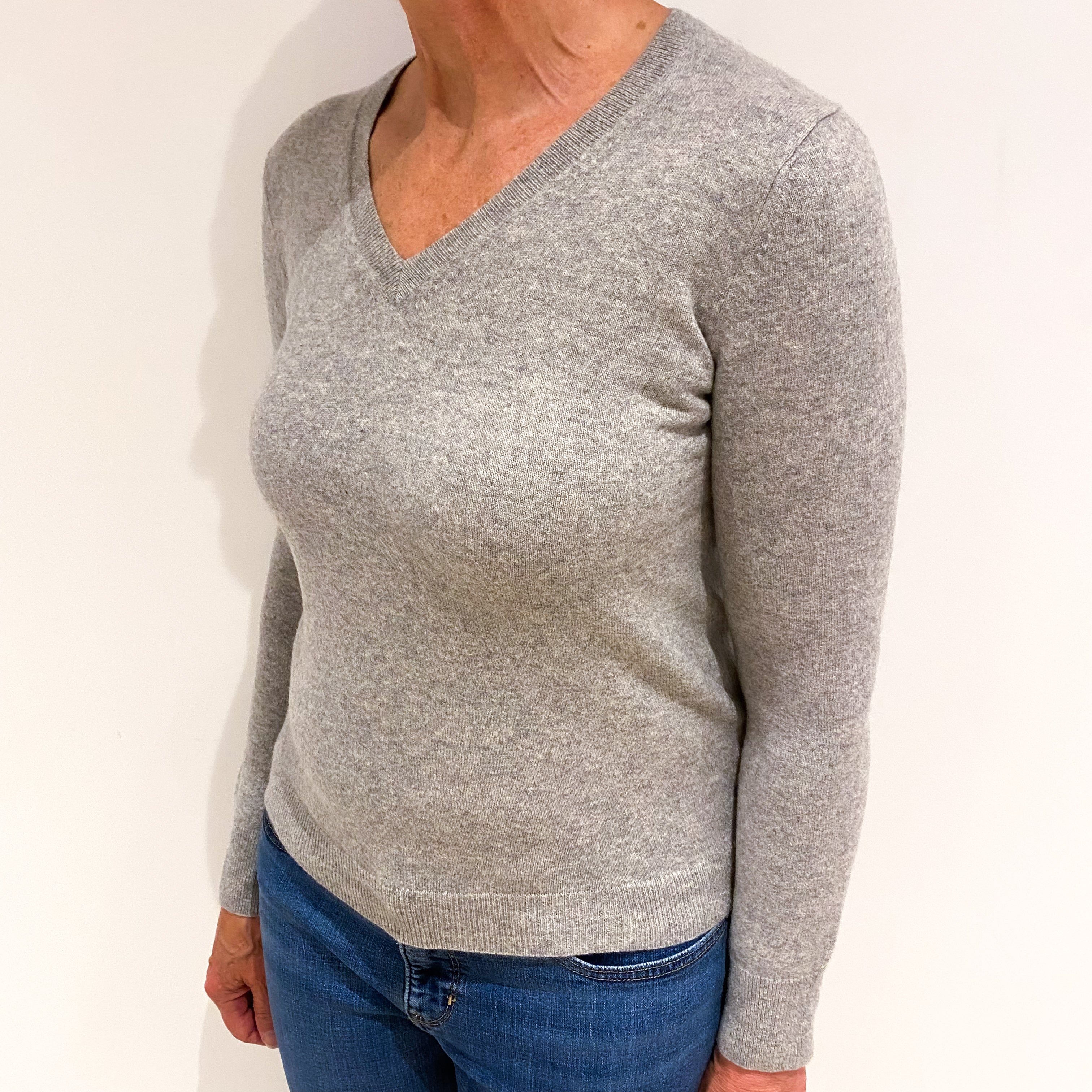 Smoke Grey Cashmere V Neck Jumper Medium