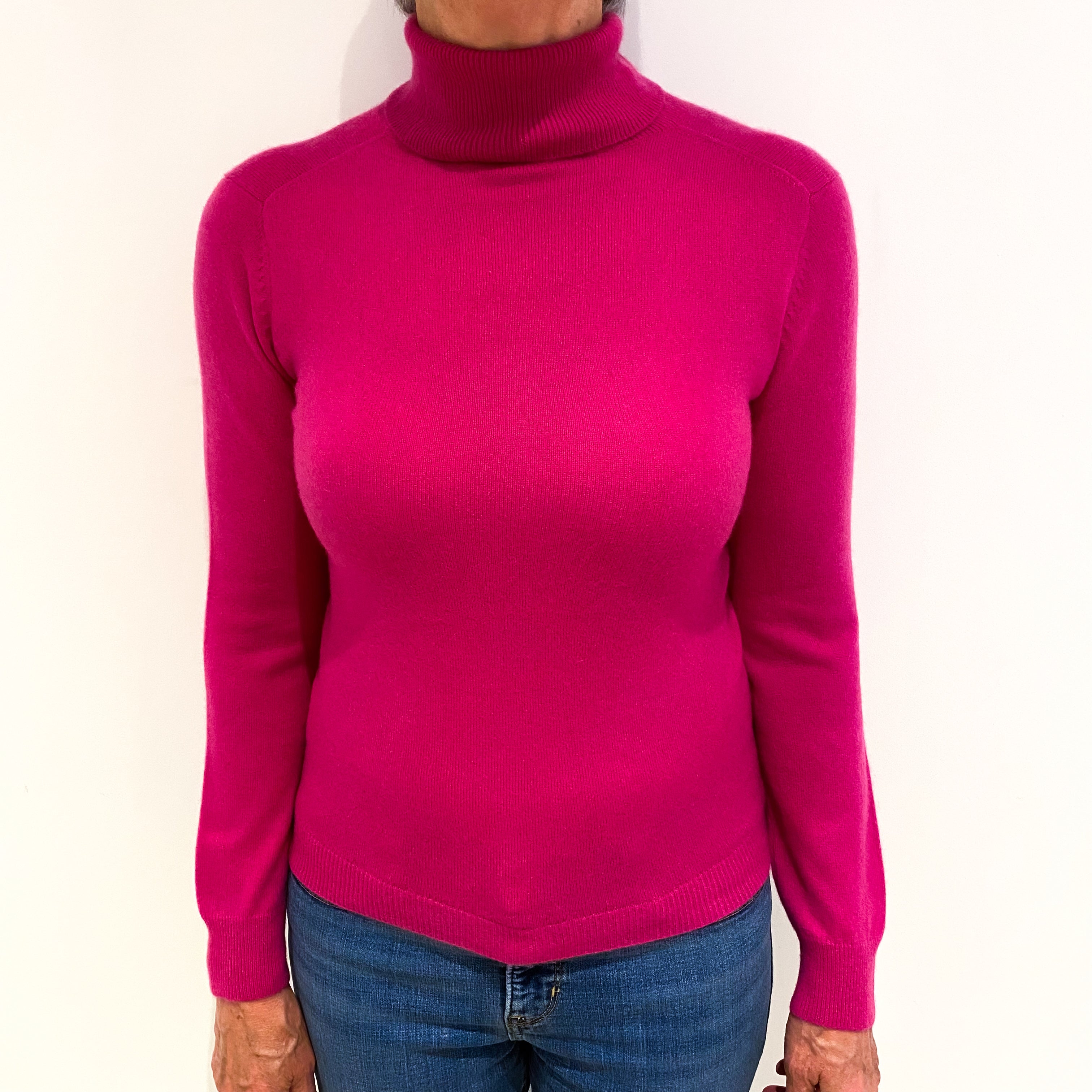 Fuchsia Pink Cashmere Polo Neck Jumper Medium