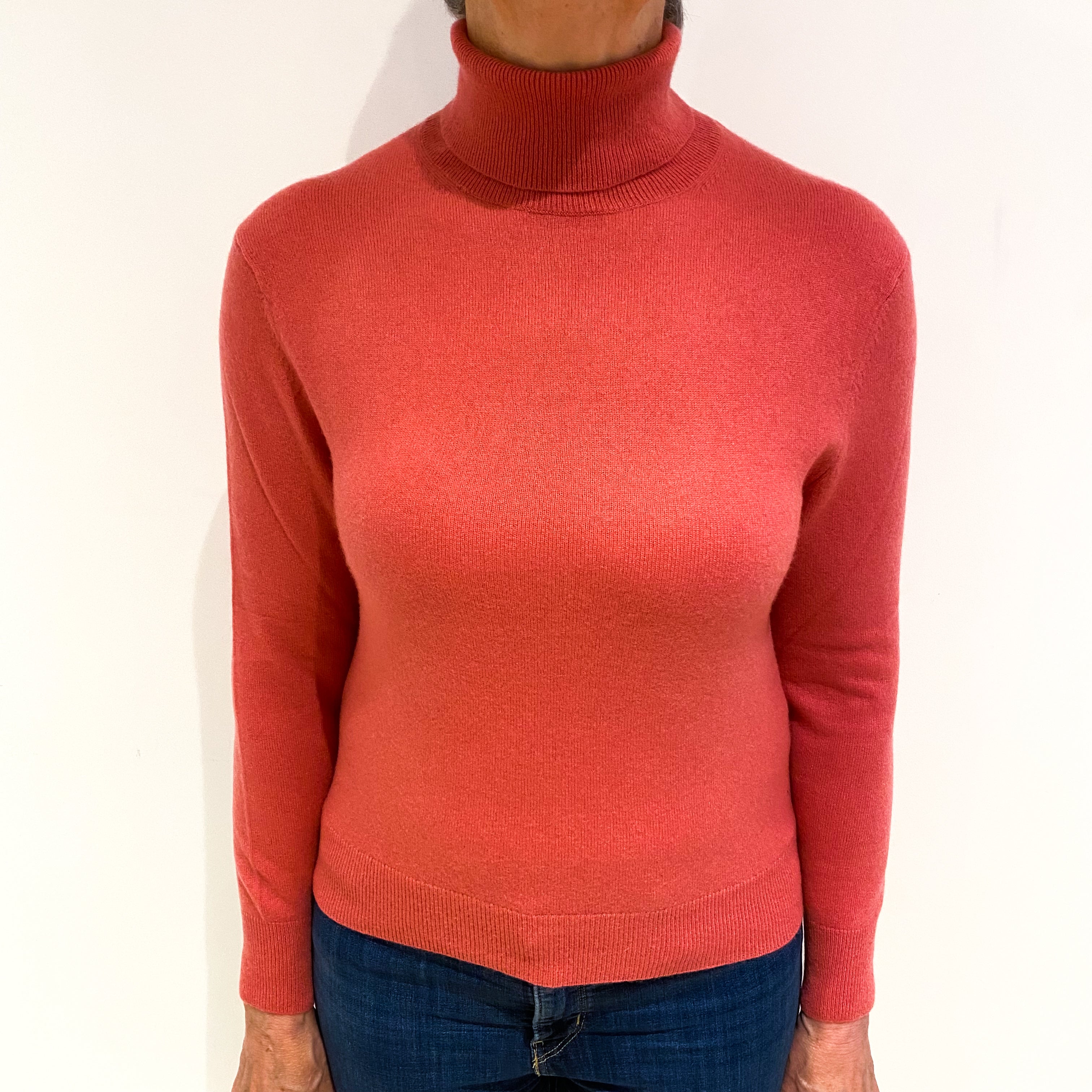Loganberry Pink Cashmere Polo Neck Jumper Medium