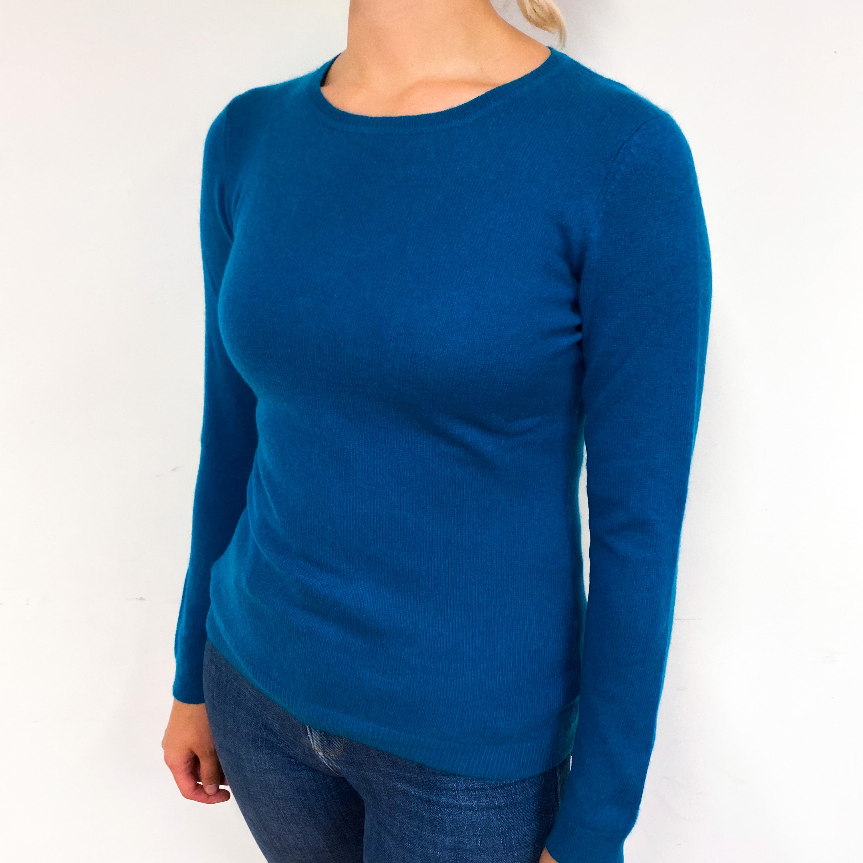 Teal Blue Cashmere Crew Neck Jumper Small
