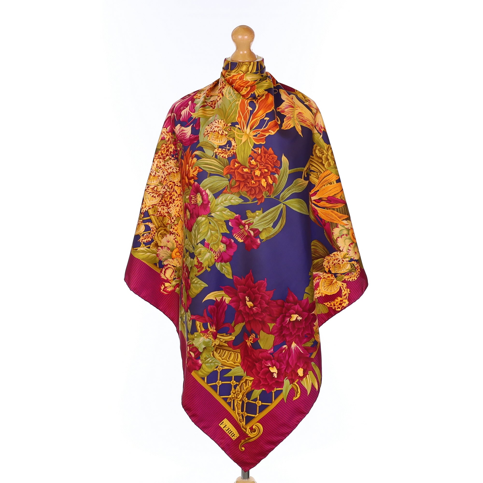 Gianfranco Ferre Magenta Floral Silk Scarf