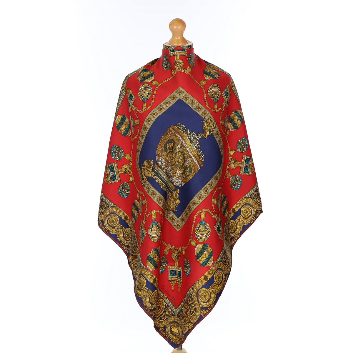 Christian Dior Red and Blue Patterned Silk Scarf