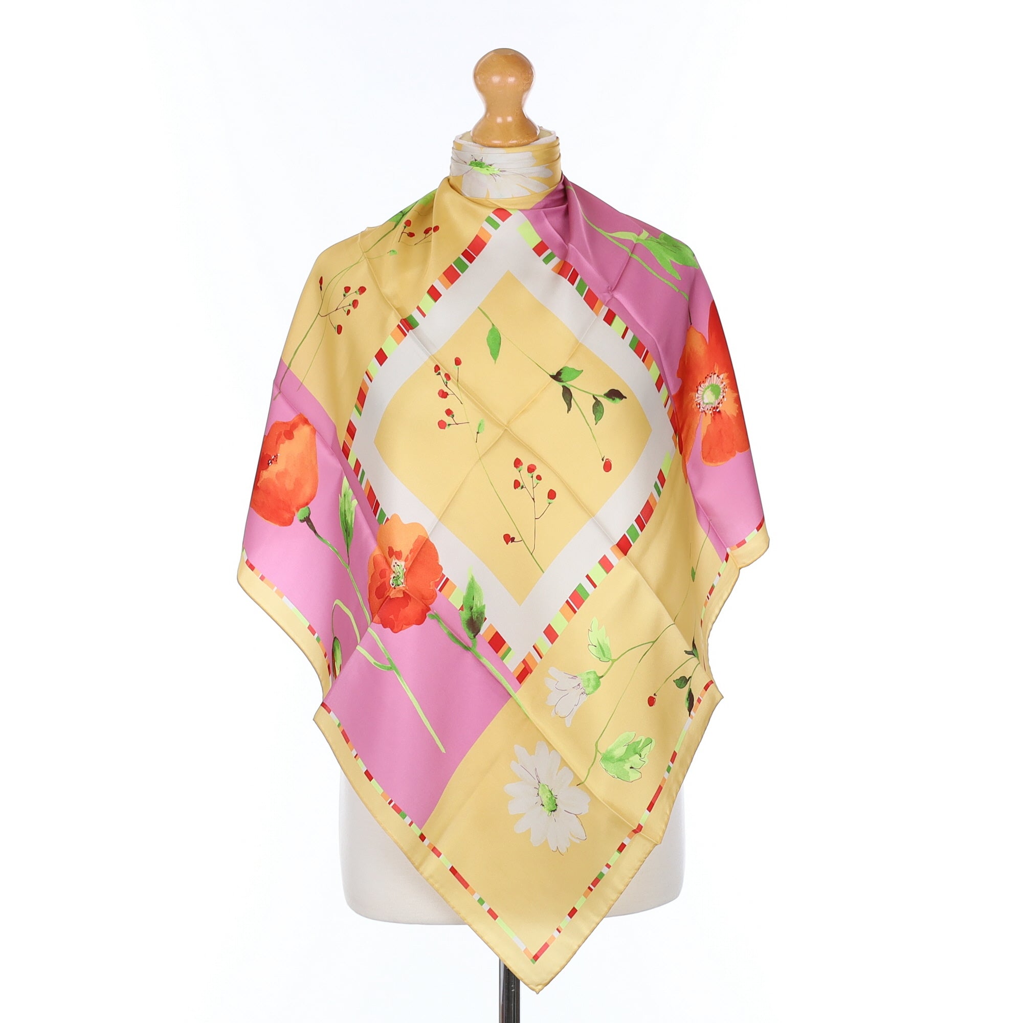 Brand New Yellow & Pink Floral Silk Scarf