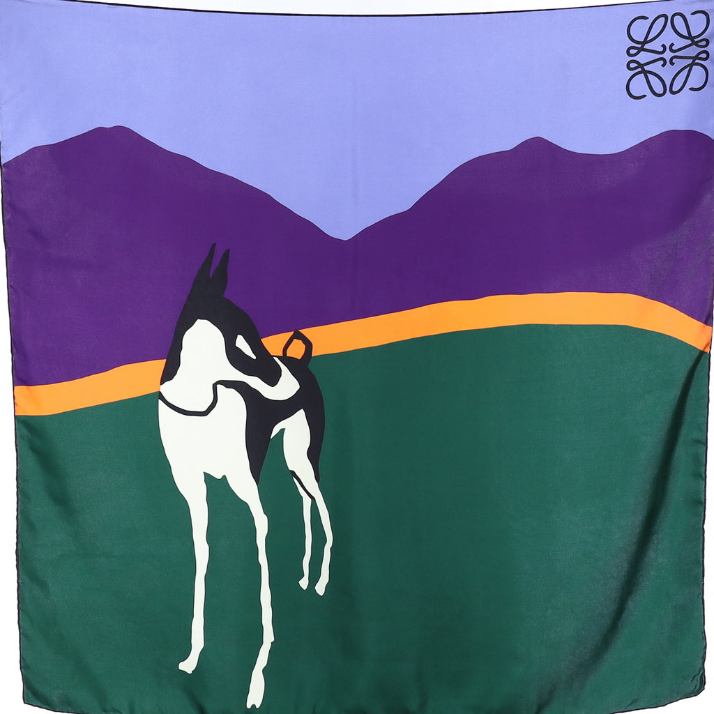 Loewe Purple and Green Dog Silk Scarf
