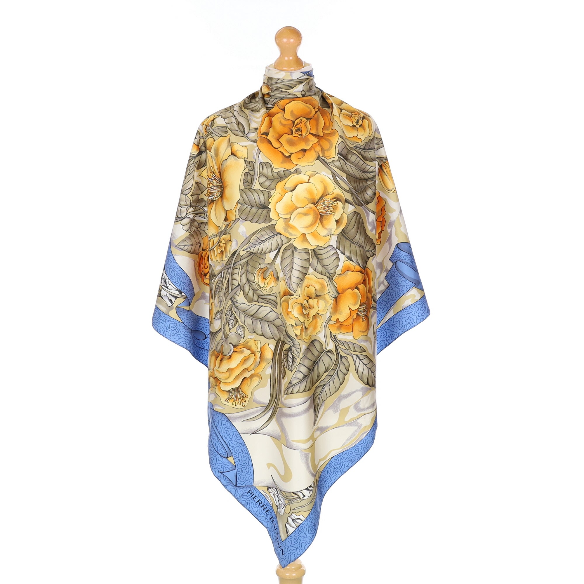 Pierre Balmain Yellow and Blue Floral Silk Scarf