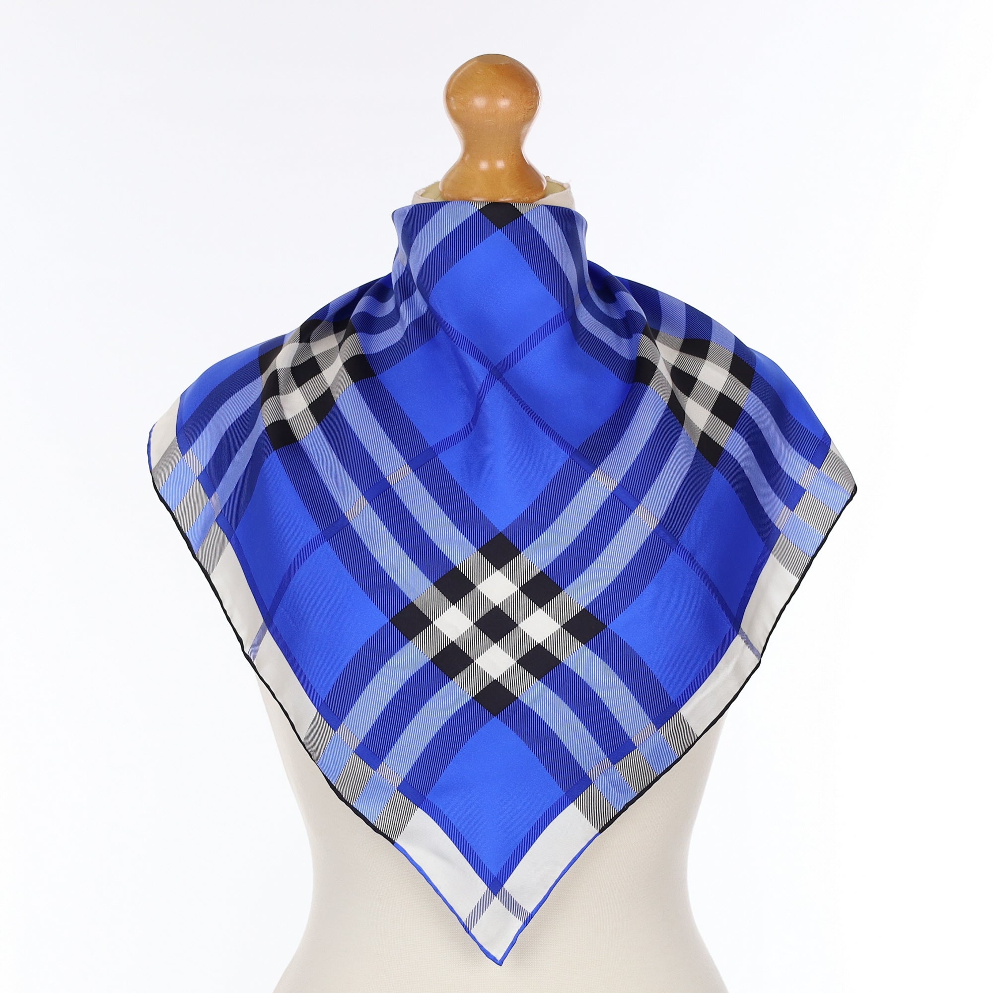 Brand New Burberry Blue Check Silk Scarf