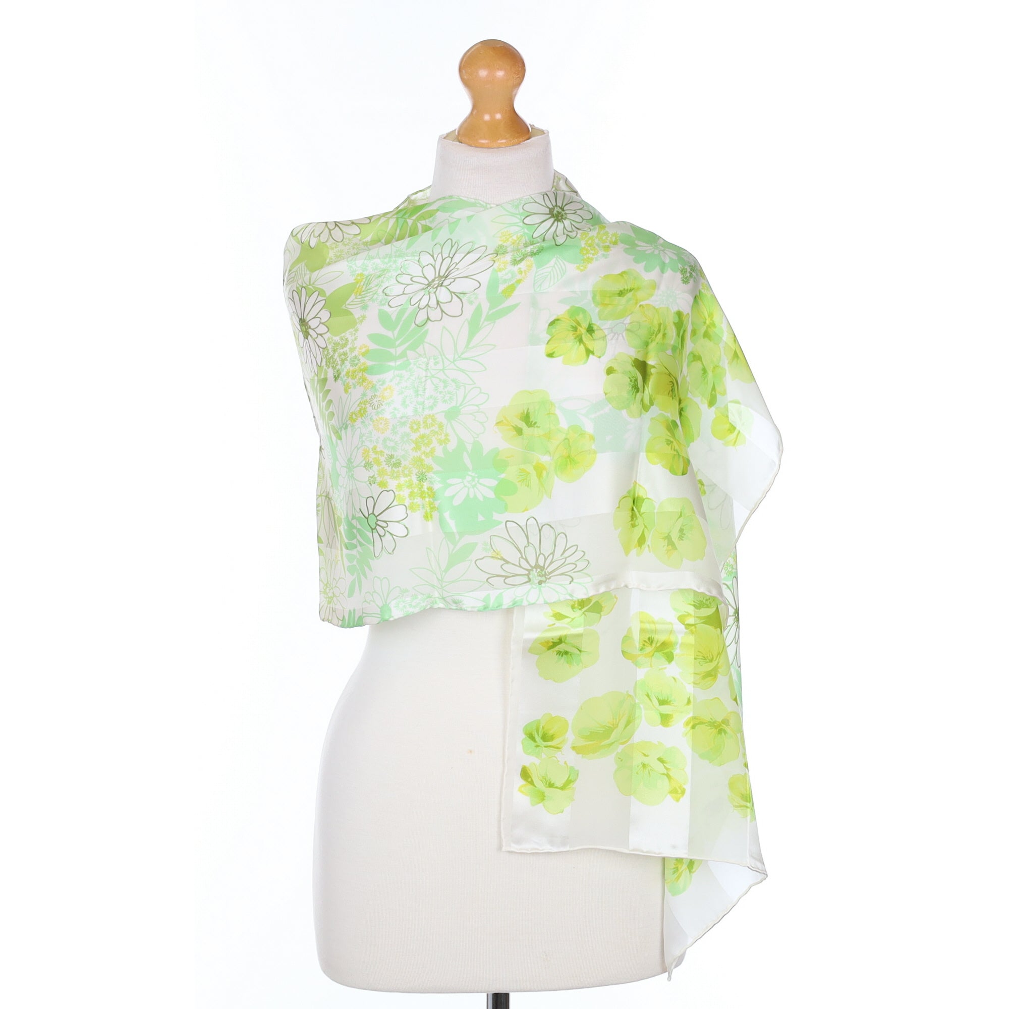Brand New Green Floral Silk Scarf