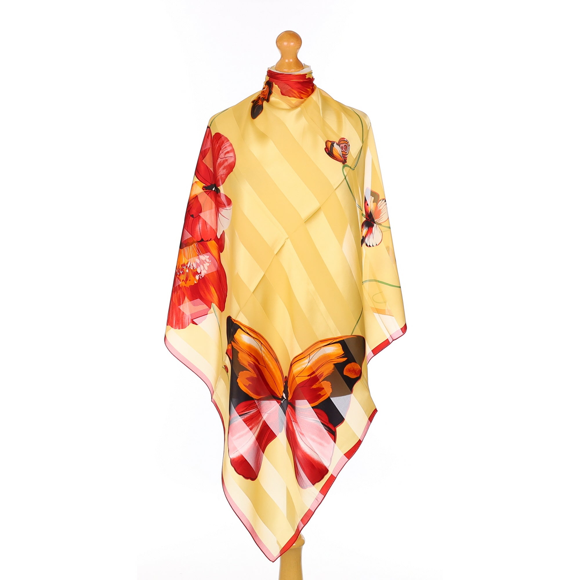 Brand New Yellow and Red Butterfly Design Silk Scarf