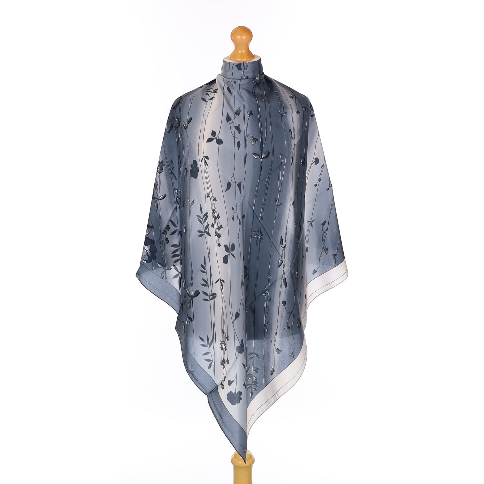 Brand New Grey Floral Design Silk Scarf