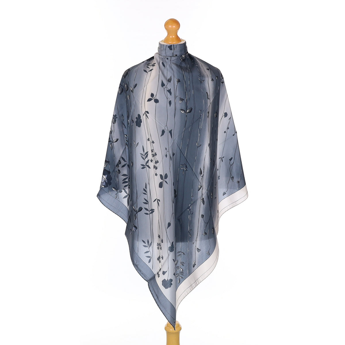 Brand New Grey Floral Design Silk Scarf