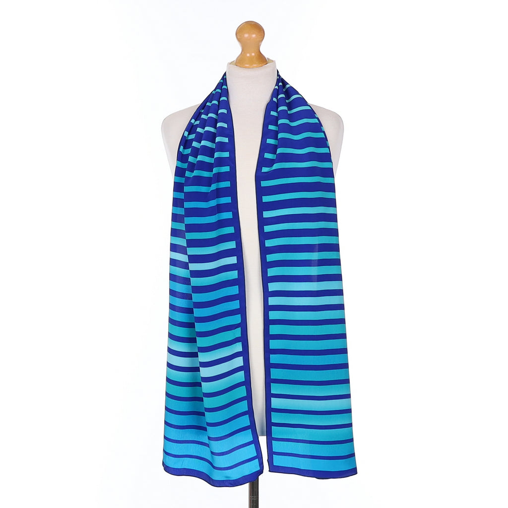 Beckford Silk Blue Striped Silk Scarf