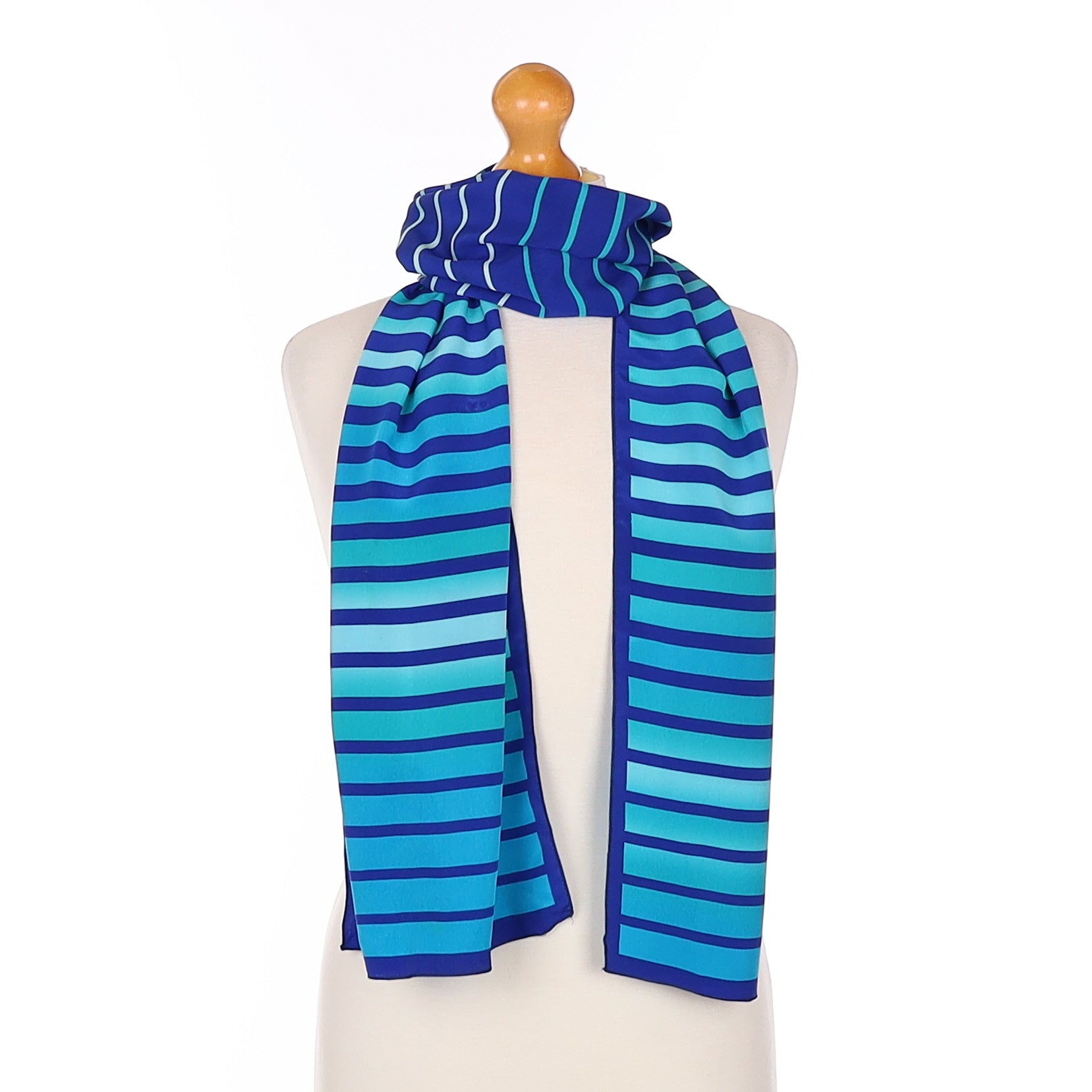 Beckford Silk Blue Striped Silk Scarf