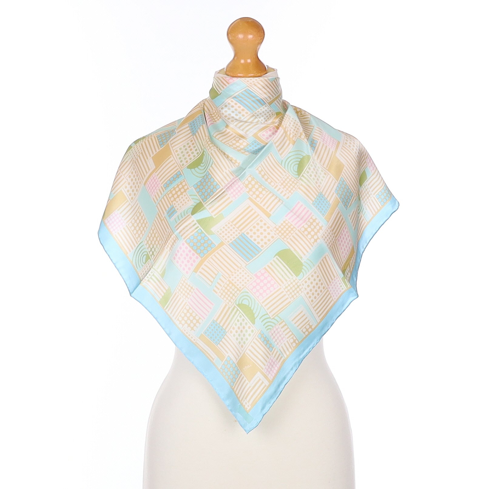 White and Blue Geometric Silk Scarf