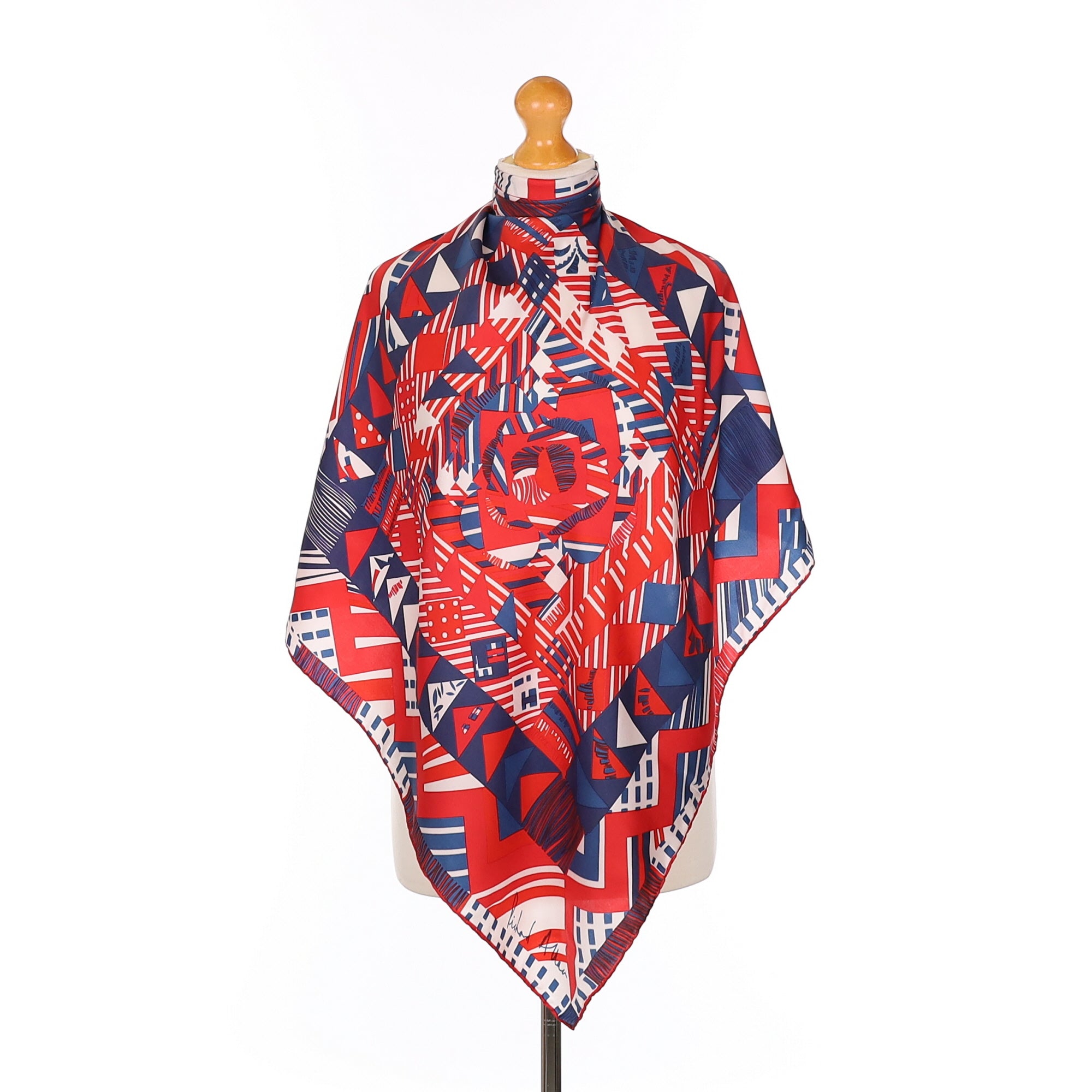 Richard Allan Red White and Blue Patterned Vintage Silk Scarf