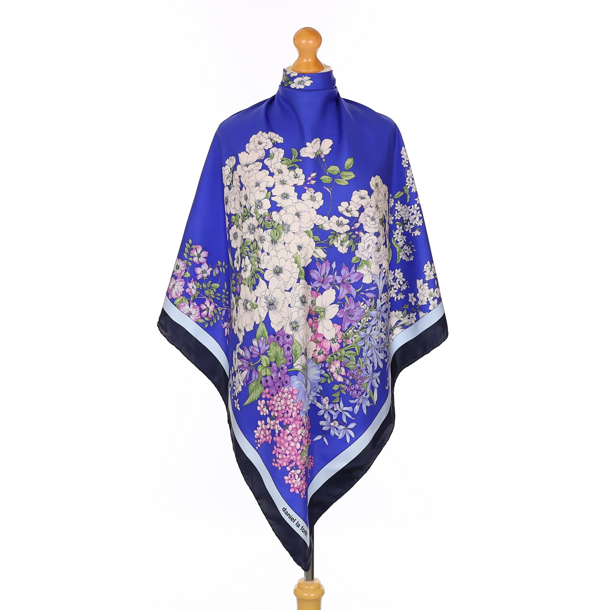 Daniel La Forêt Blue Floral Vintage Scarf