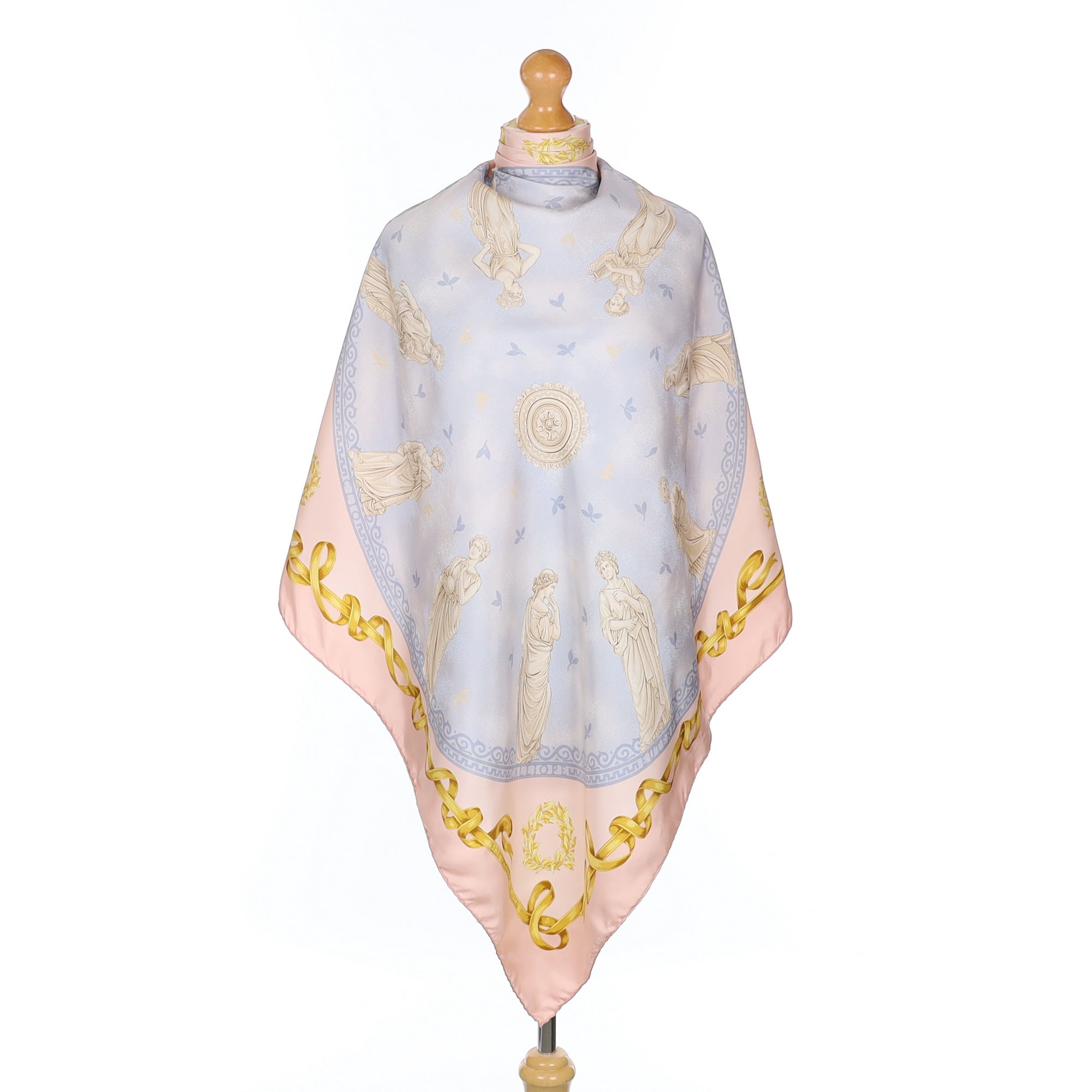 Blue and Pink Statue Design Silk Scarf