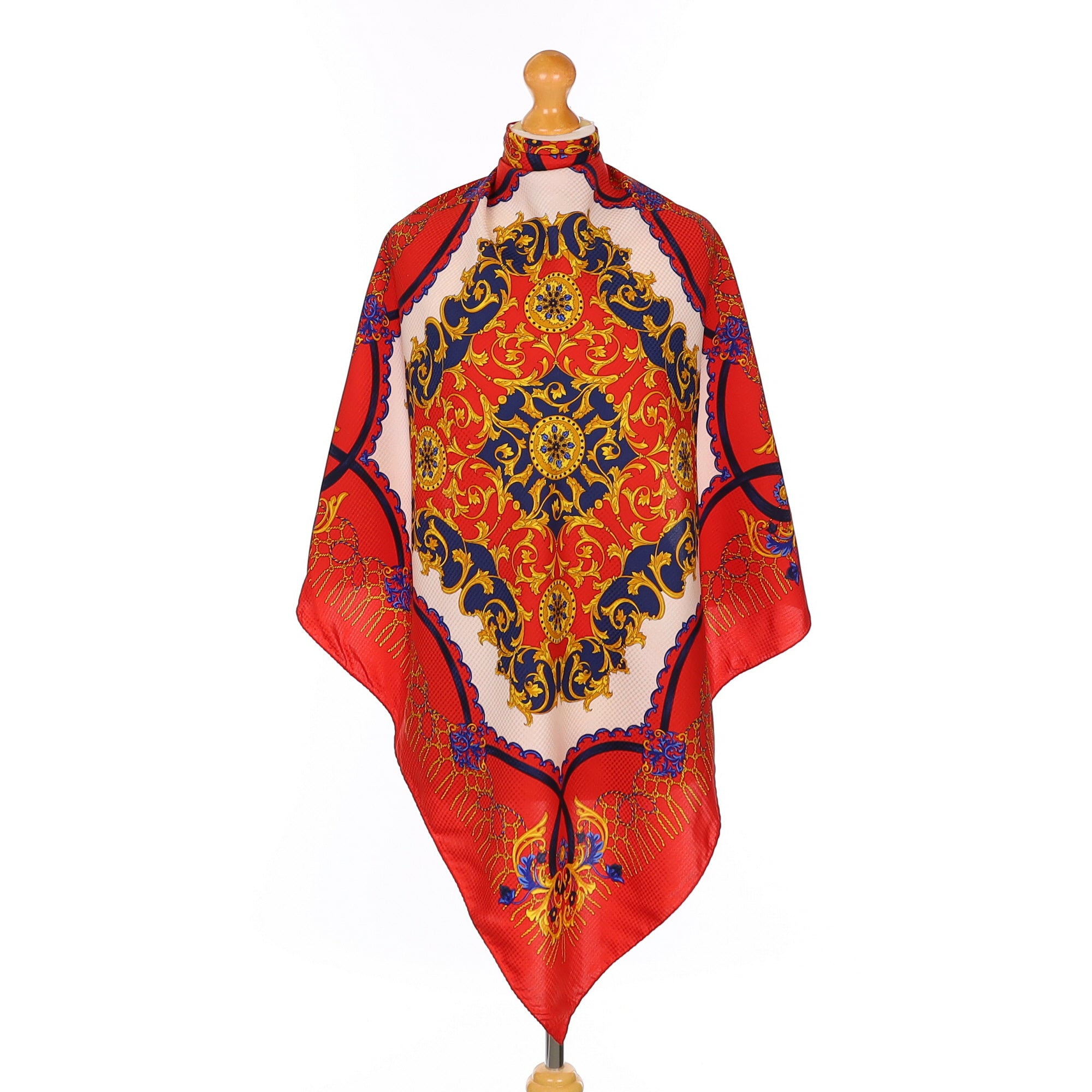 80's Red and Blue Patterned Silk Scarf