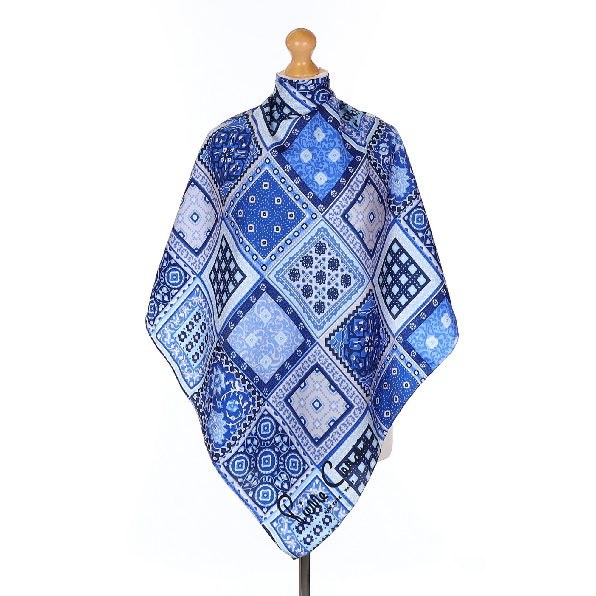 Pierre Cardin Blue Tile design Silk Scarf