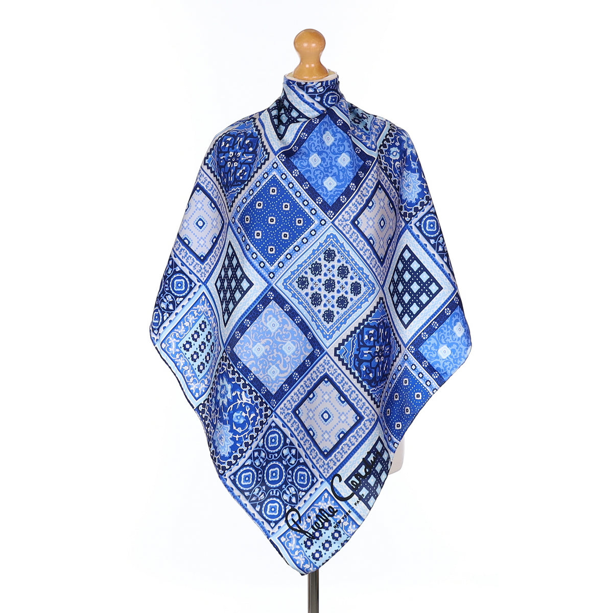 Pierre Cardin Blue Tile design Silk Scarf