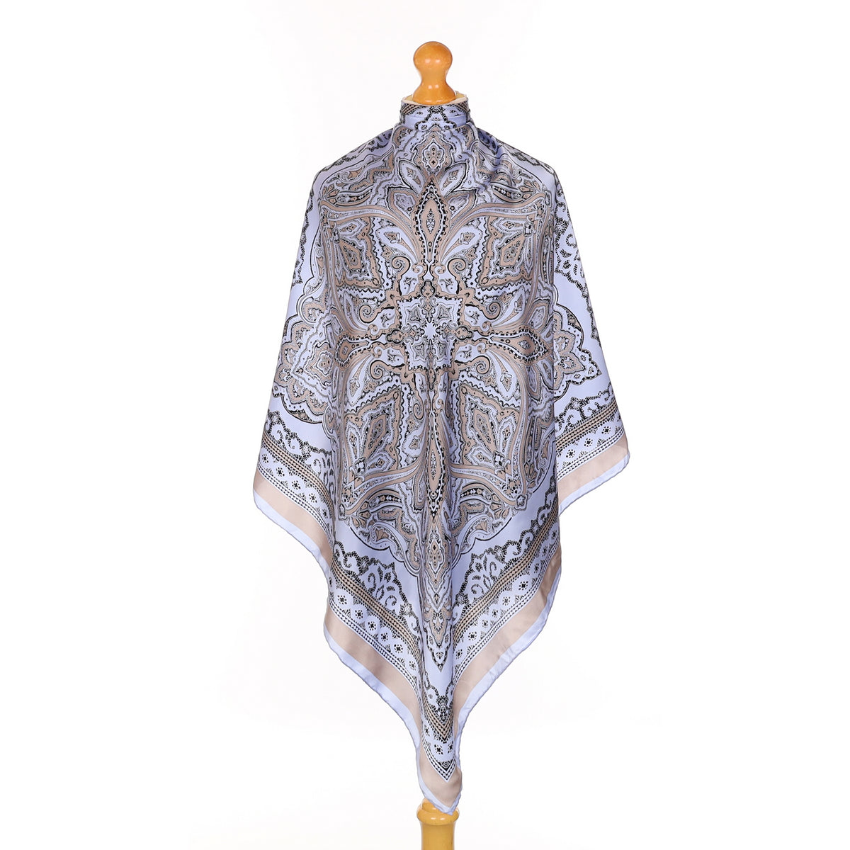 Grey and Blue Patterned Silk Scarf
