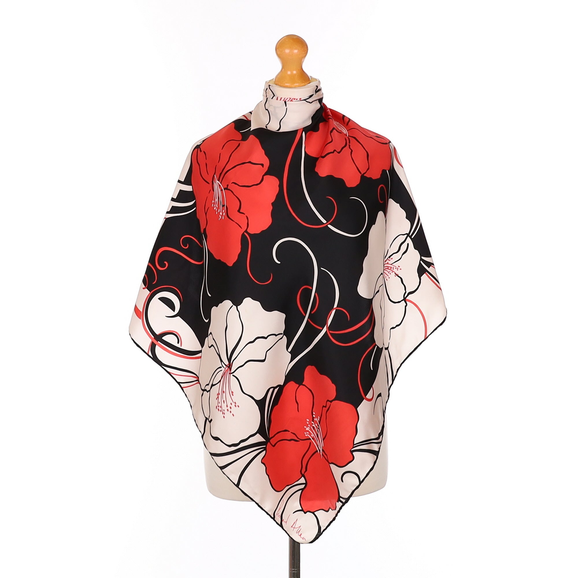 Richard Allan Red White and Black Floral Vintage Silk Scarf