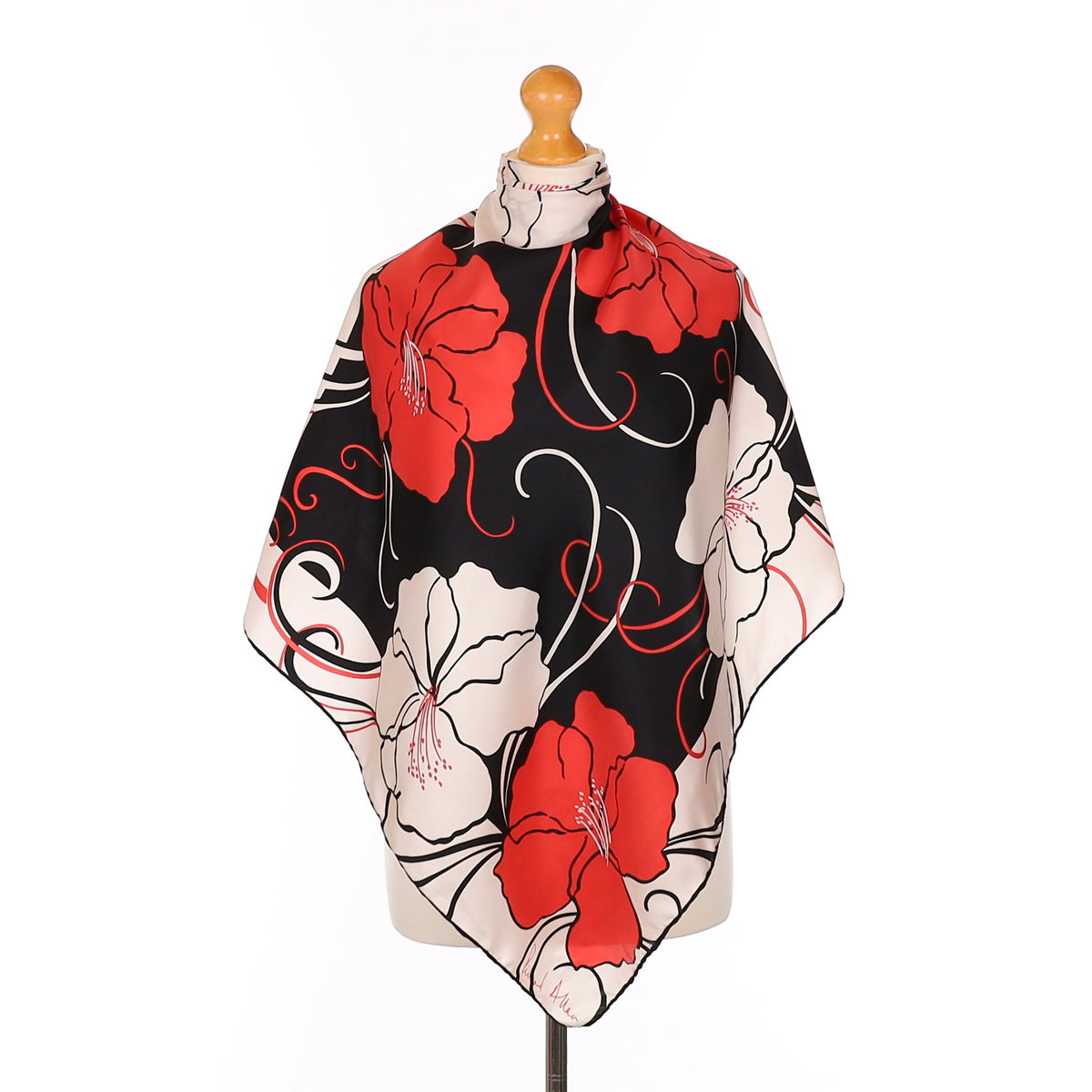 Richard Allan Red White and Black Floral Vintage Silk Scarf