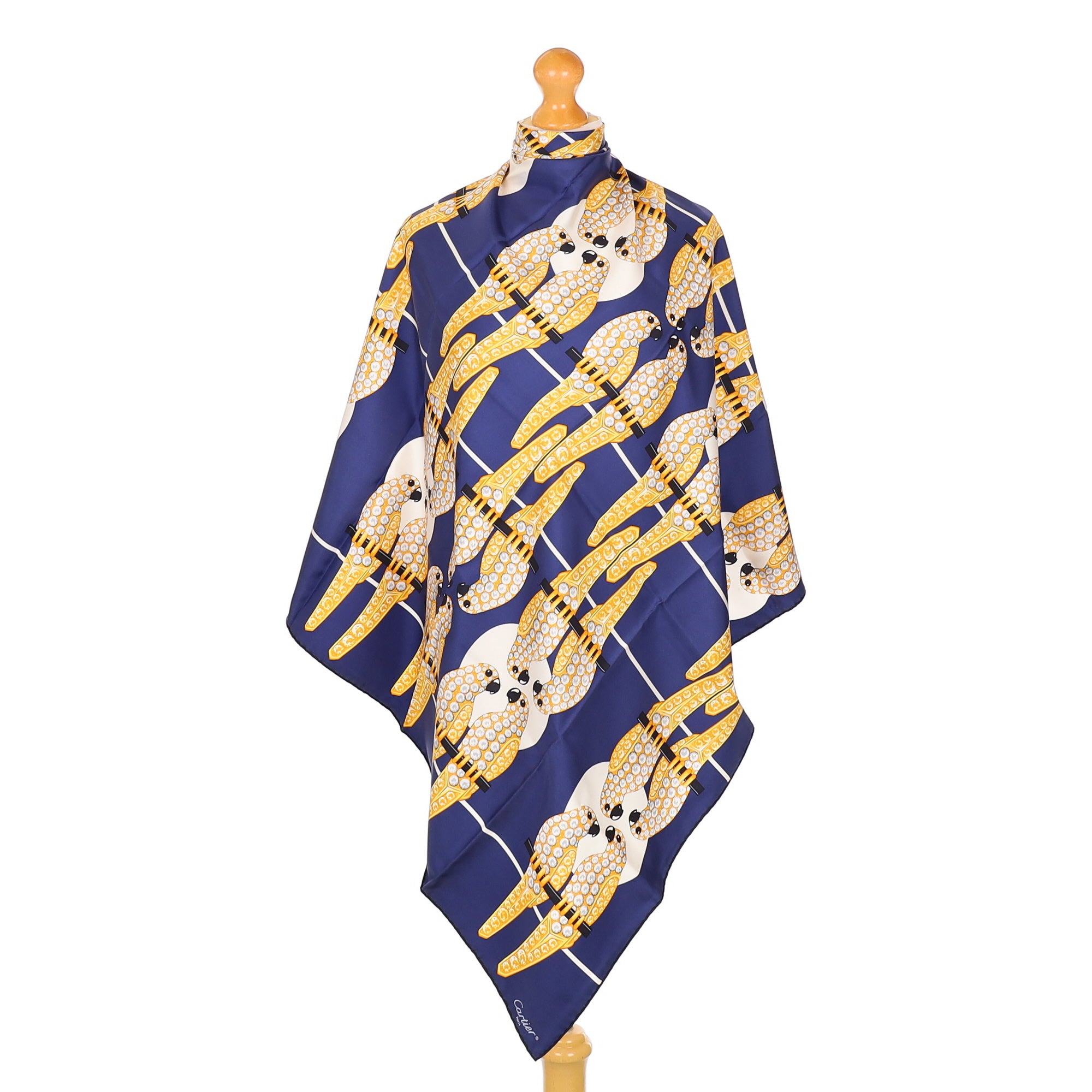 Brand New Boxed Cartier Blue Parrot Silk Scarf