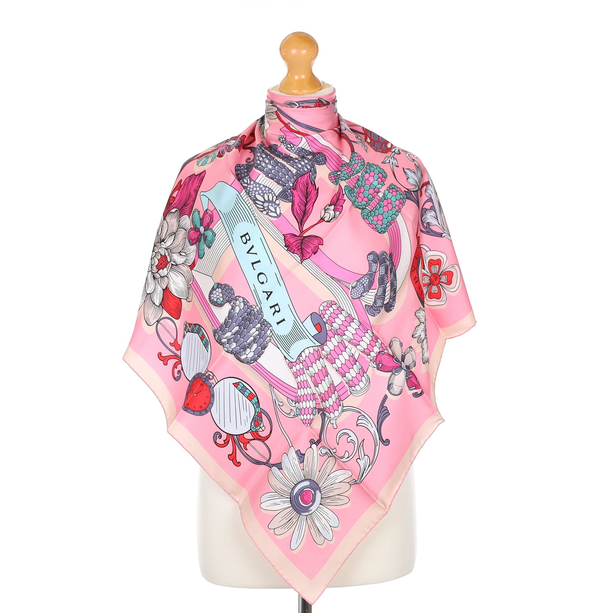 Brand New Boxed Bvlgari Pink Silk Scarf