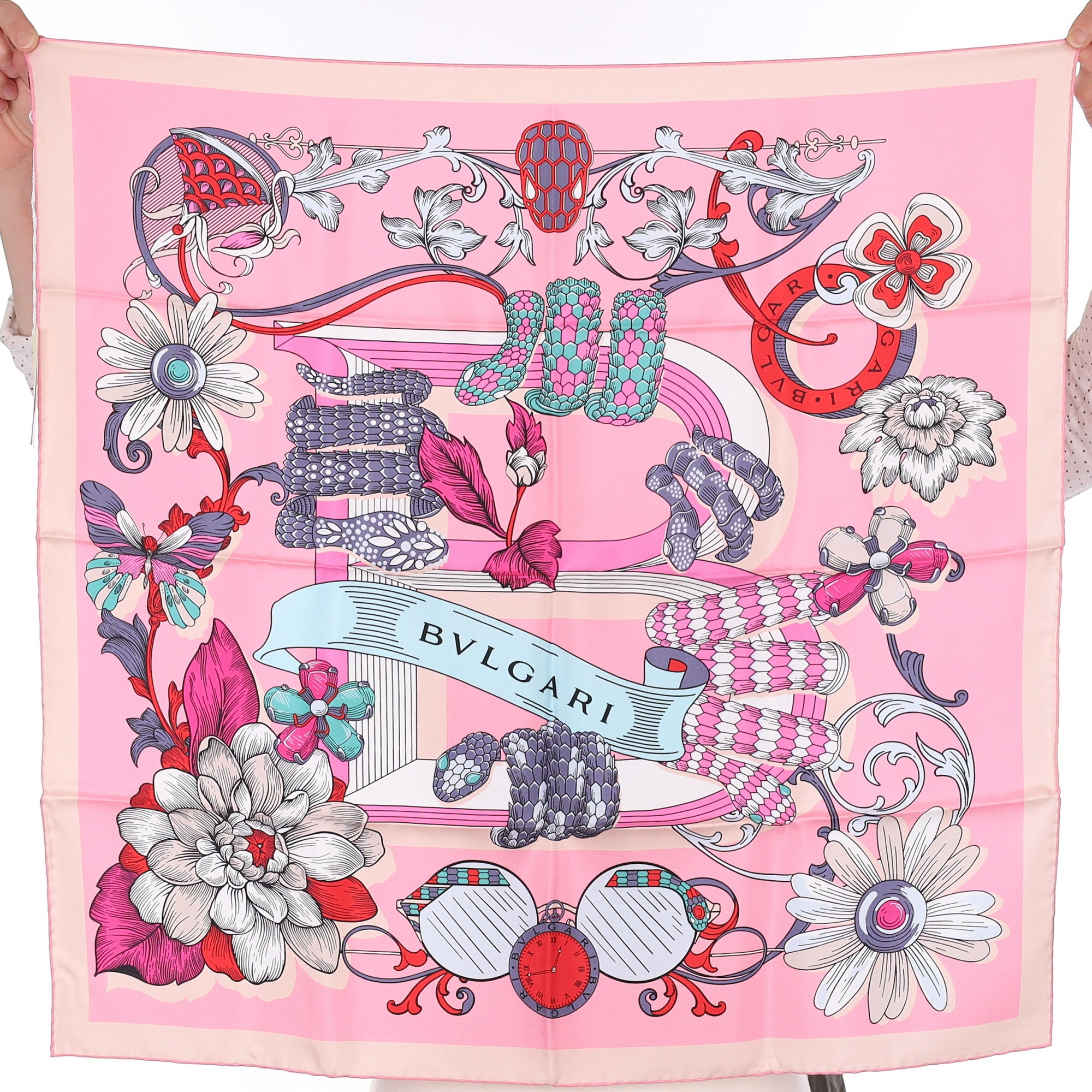 Brand New Boxed Bvlgari Pink Silk Scarf
