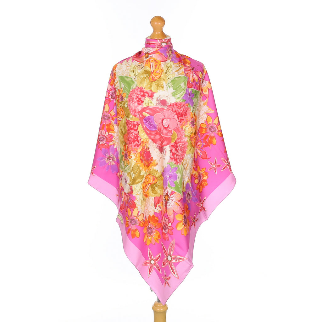 Brand New Boxed Salvatore Ferragamo Pink Floral Silk Scarf