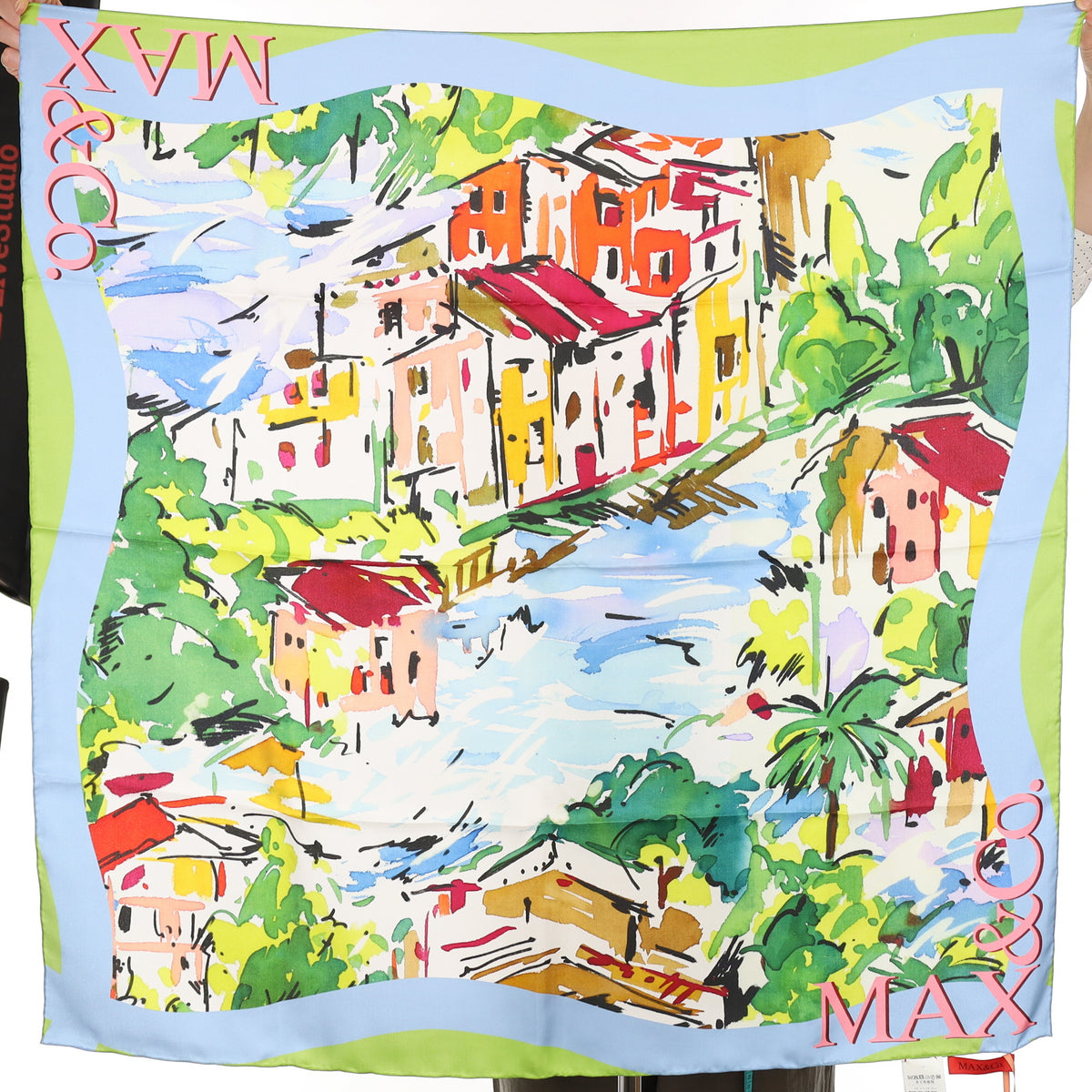 Brand New Boxed Max&Co Village Scene Silk Scarf