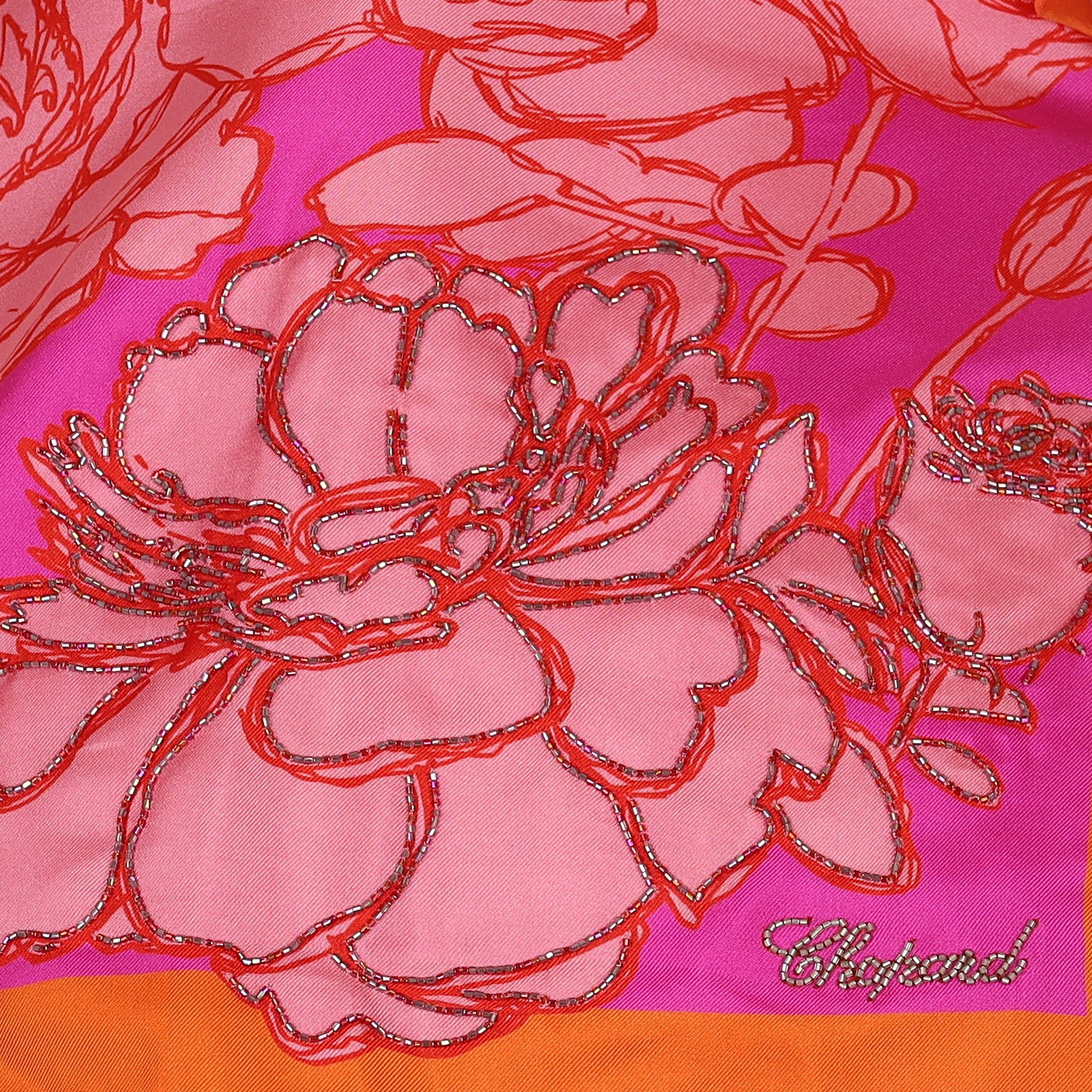 Brand New Boxed Chopard Pink Beaded Silk Scarf
