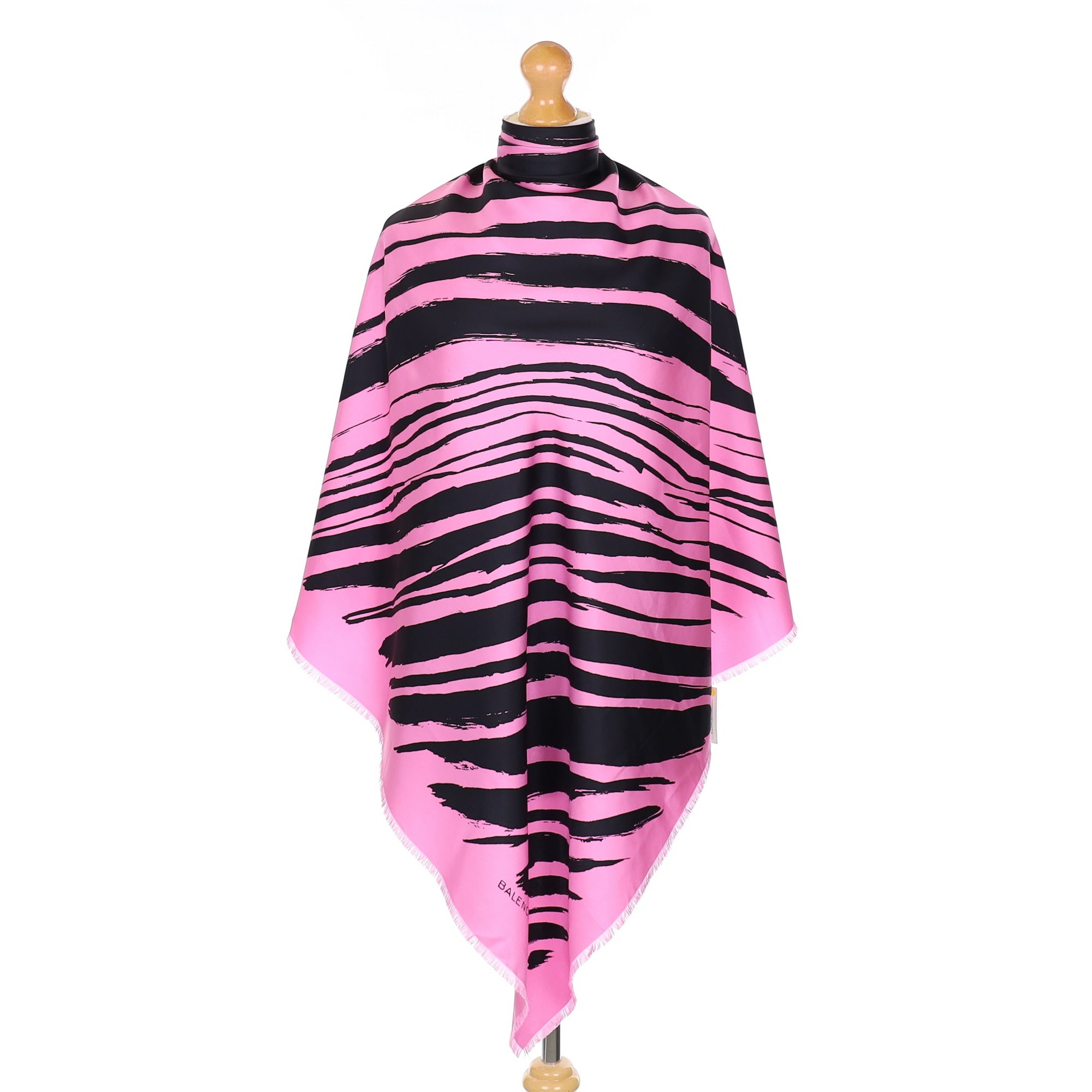 Brand New Balenciaga Pink and and Black Striped Silk Scarf